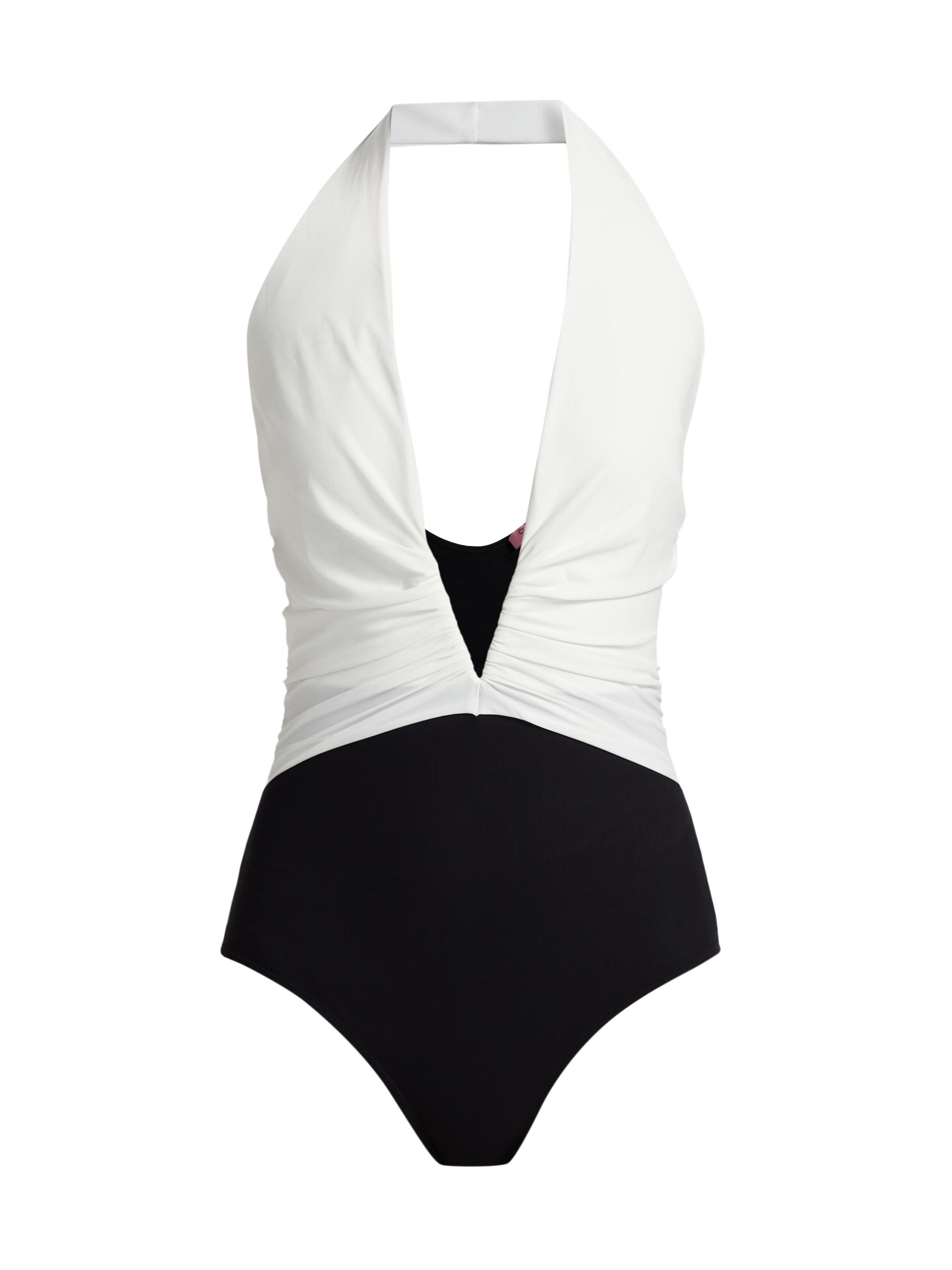 Chiara Boni La Petite Robe Women's Meiji Ruched Colorblocked One-Piece Swimsuit - Black White
