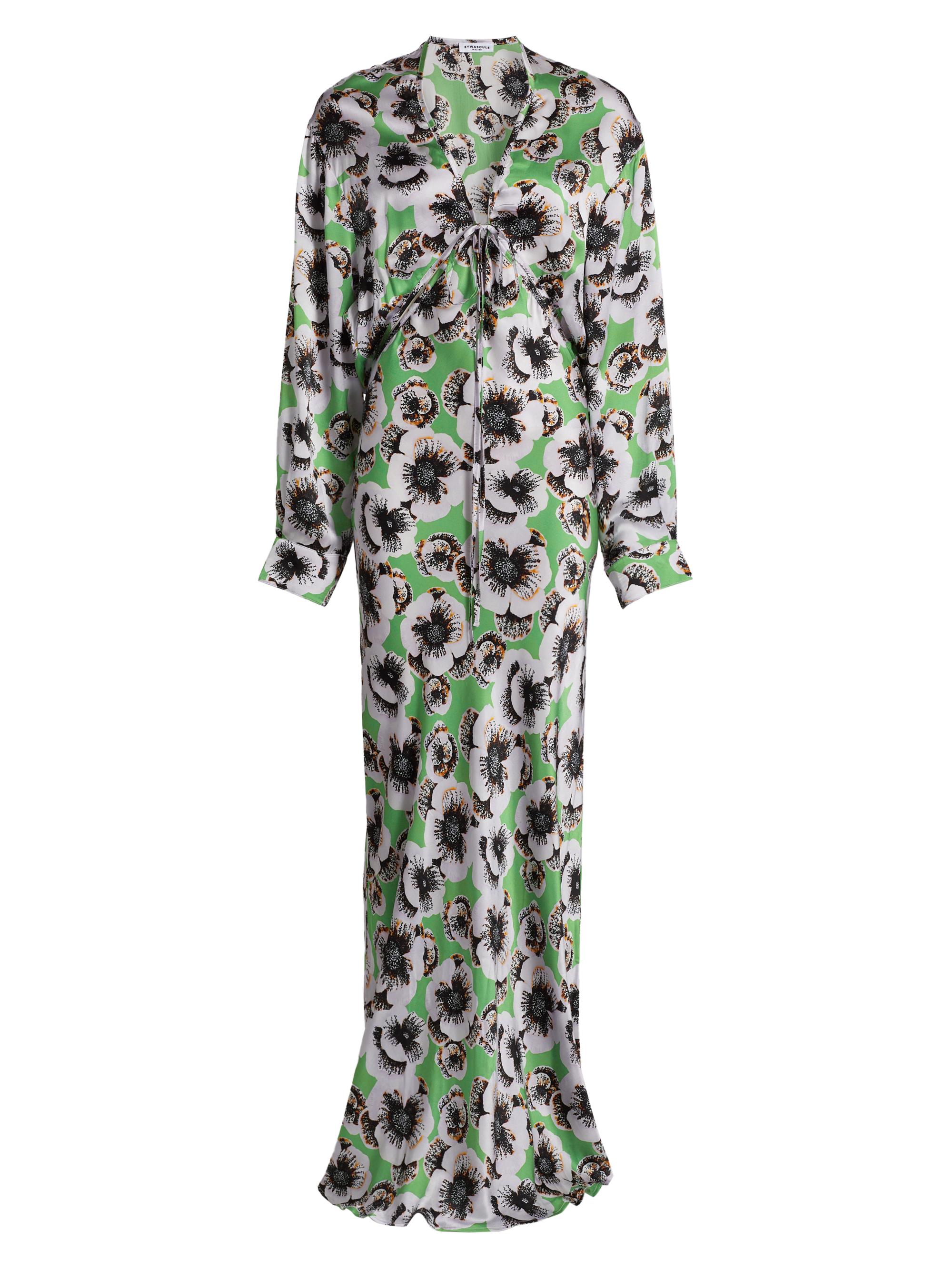 Eywasouls Malibu Women's Kathleen Cut-Out Silk Long-Sleeve Maxi Dress - Gatsbury Green Carnation Print