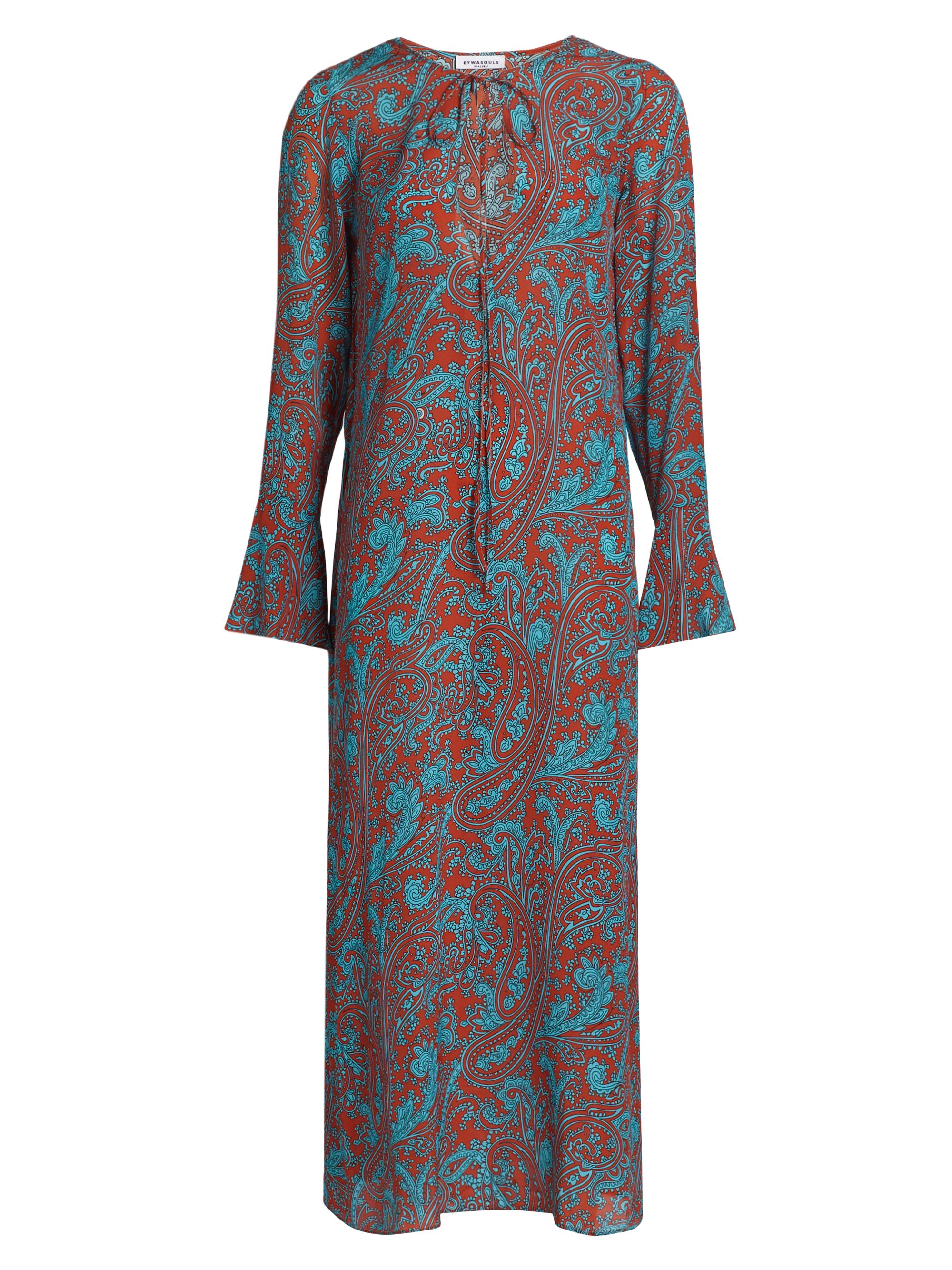 Eywasouls Malibu Women's Autumn Paisley Silk Maxi Dress - Blue Bandana