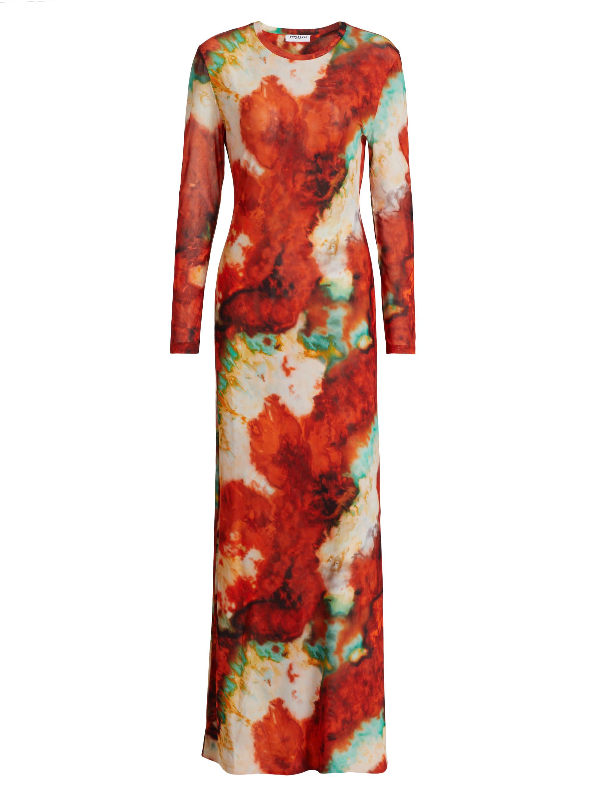 Eywasouls Malibu Women's Scarlet Printed Long-Sleeve Mesh Maxi Dress - Rusty Clouds Print