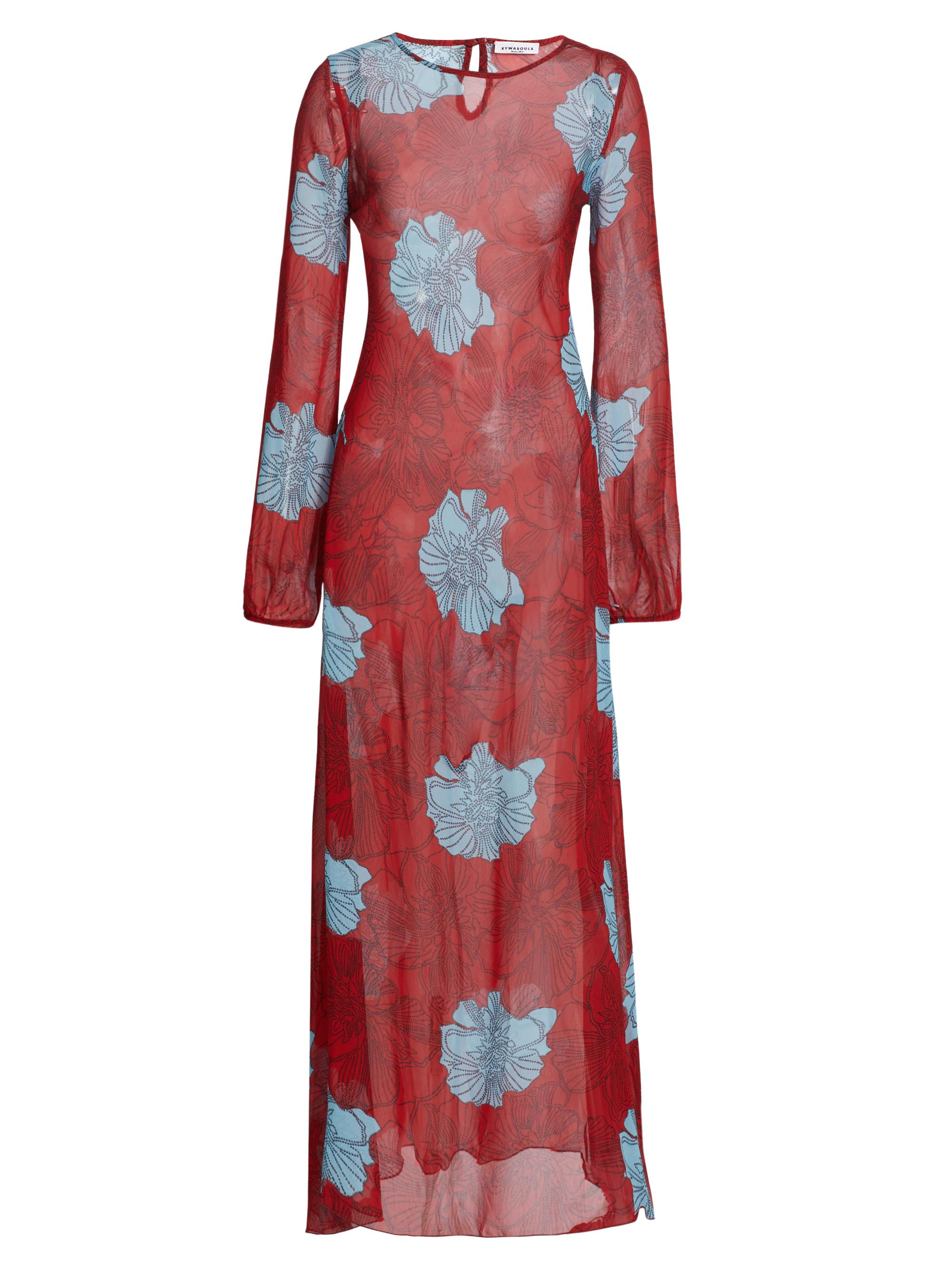 Eywasouls Malibu Women's April Semi-Sheer Chiffon Maxi Dress - Blue Summer Carnation