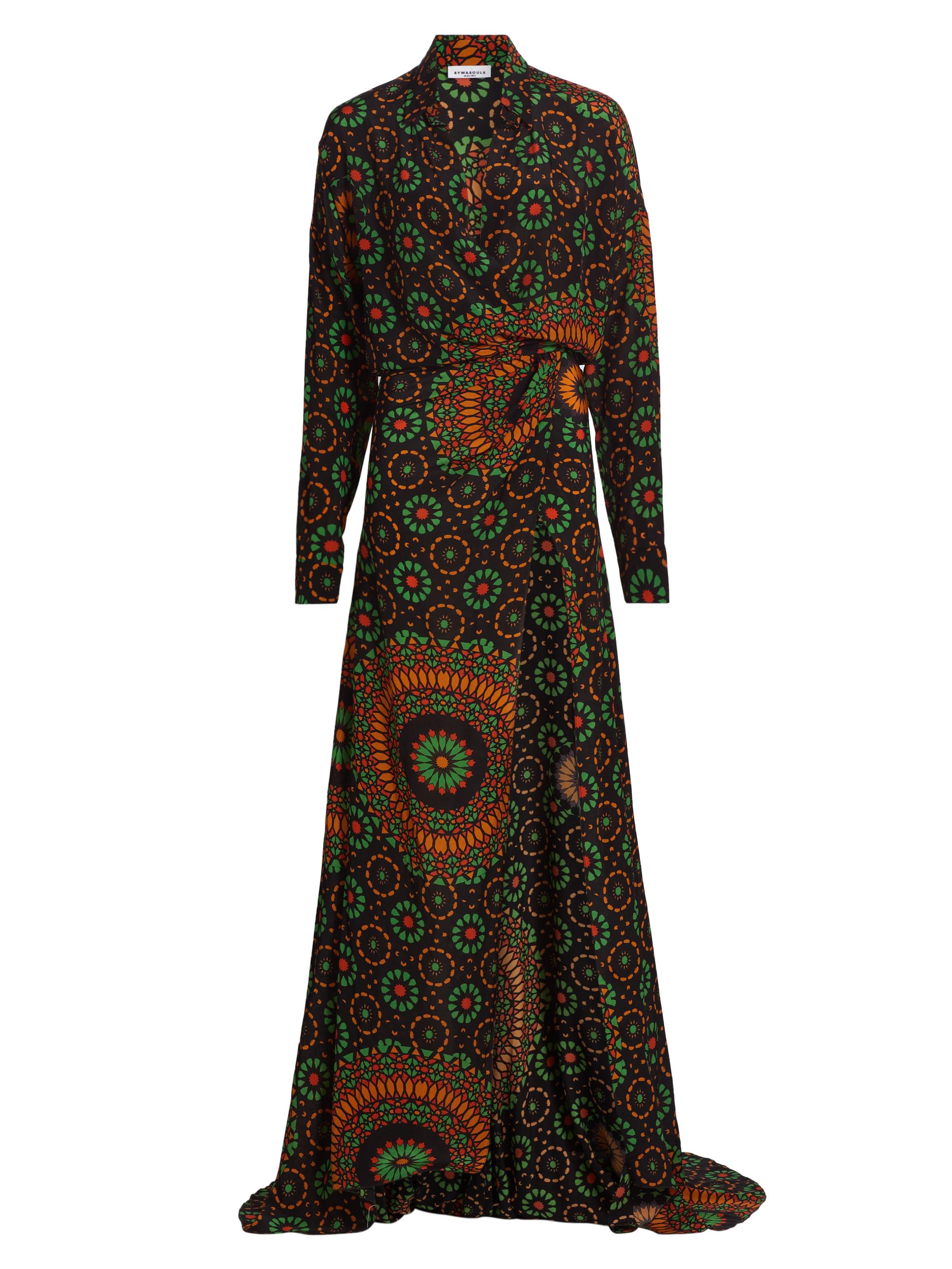 Eywasouls Malibu Women's Lou Mosiac Printed Silk Maxi Dress - Retro Mosaic Earth