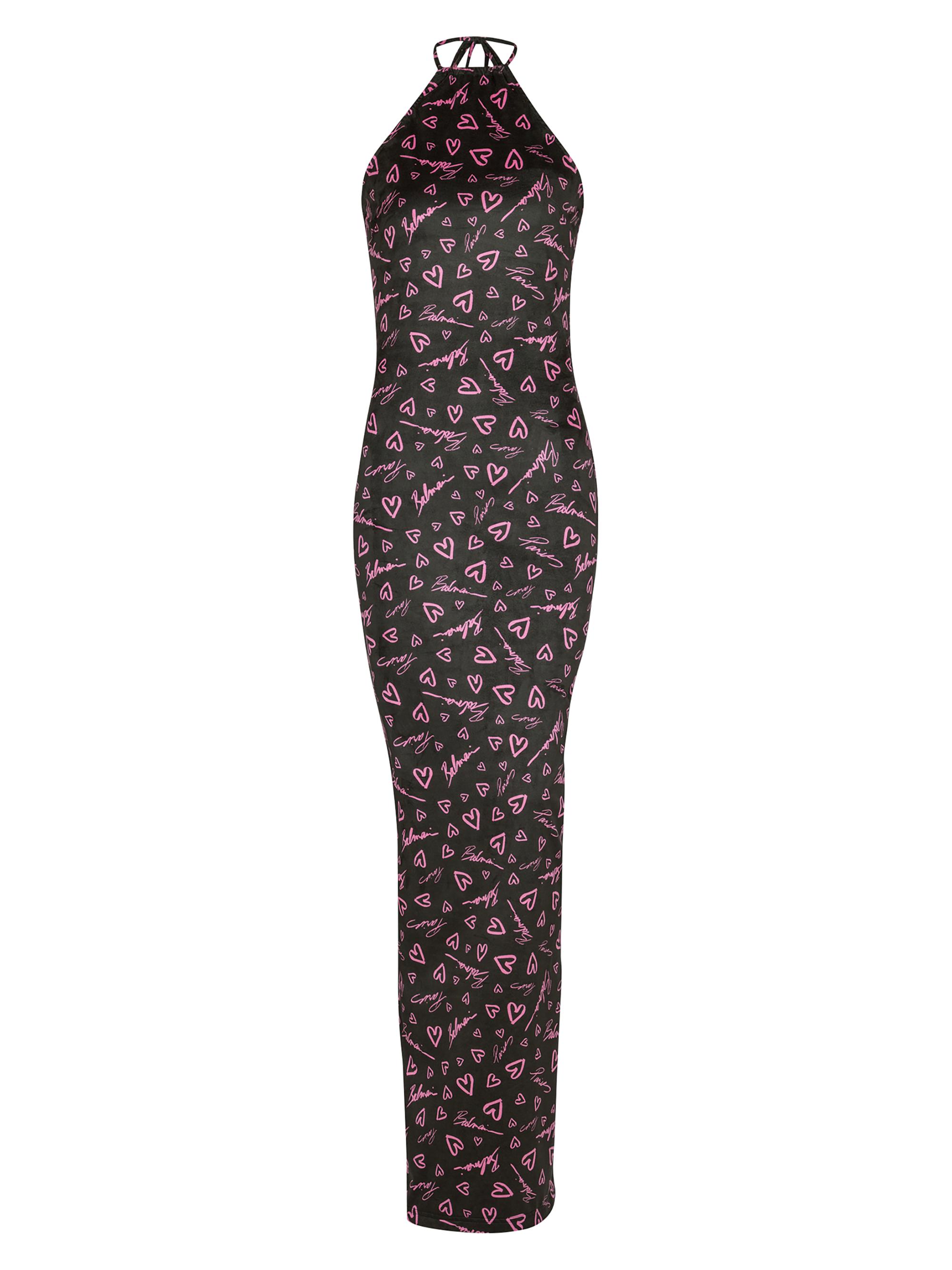 Balmain Women's Heart & Logo Printed Halter Maxi Dress - Noir Rose