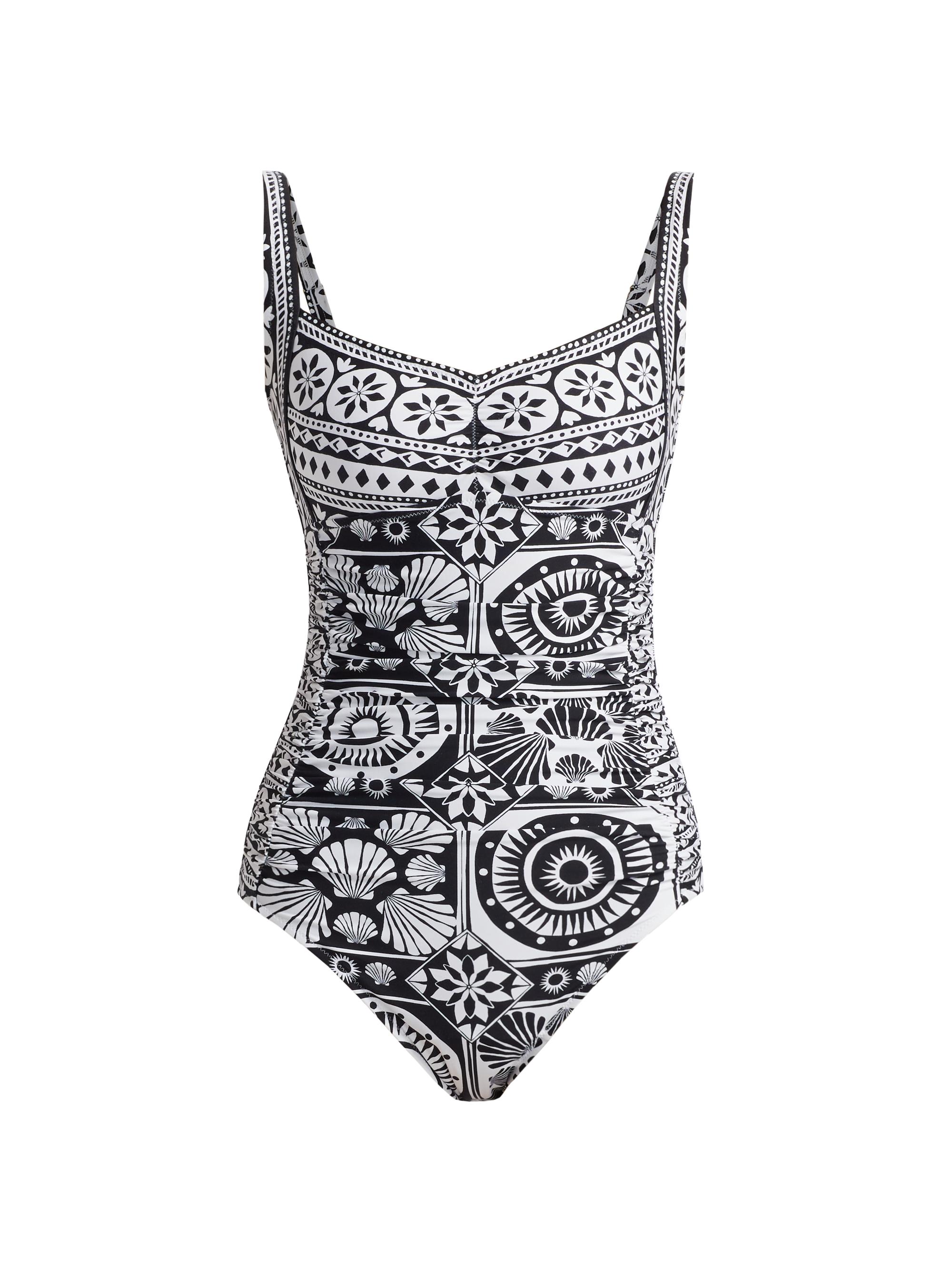 Johnny Was Women's Sweetheart Ruched One-Piece Swimsuit - Marysol Black White