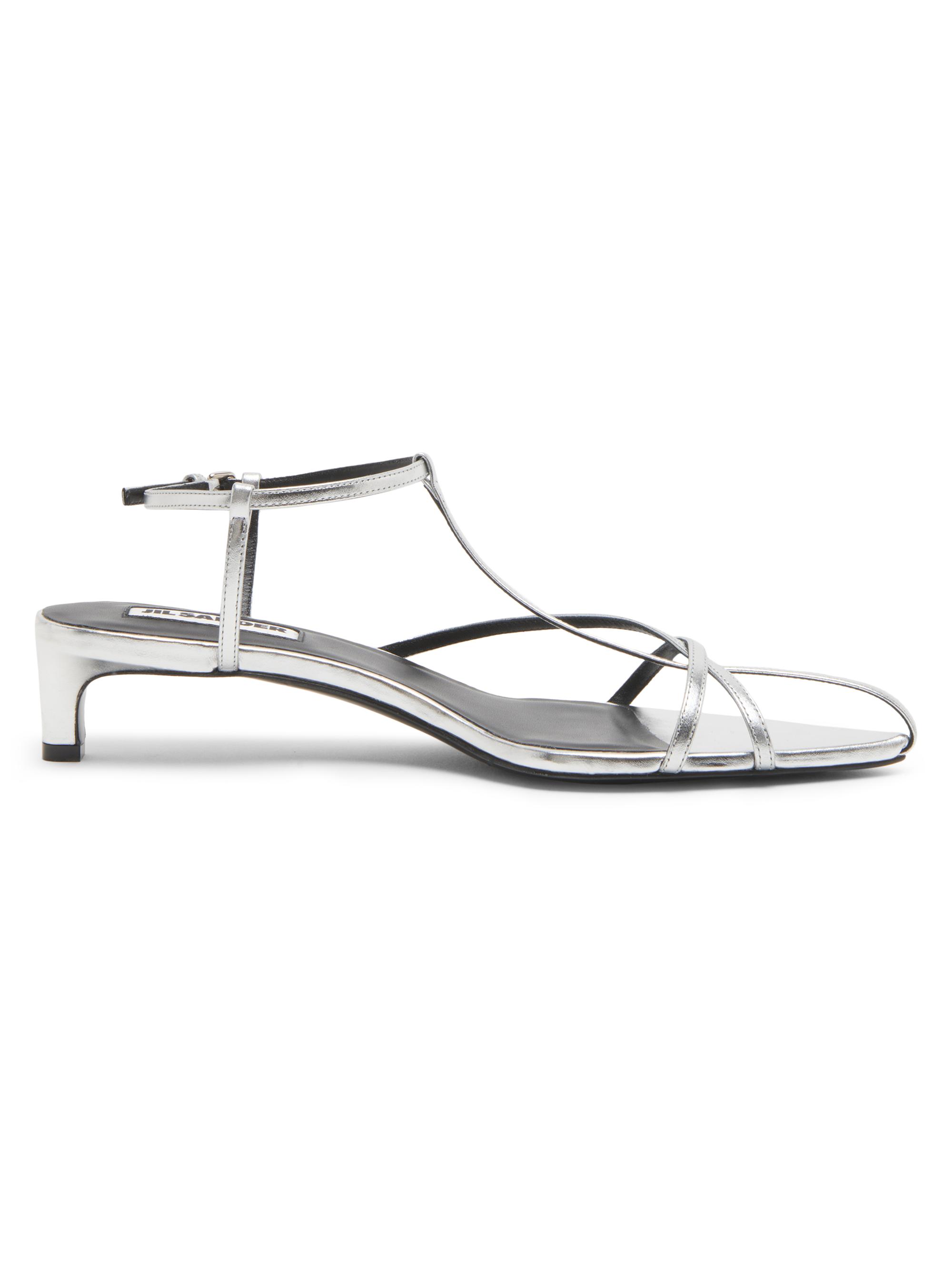 Jil Sander Women's 35MM Metallic Leather Kitten-Heel Sandals - Sky Grey