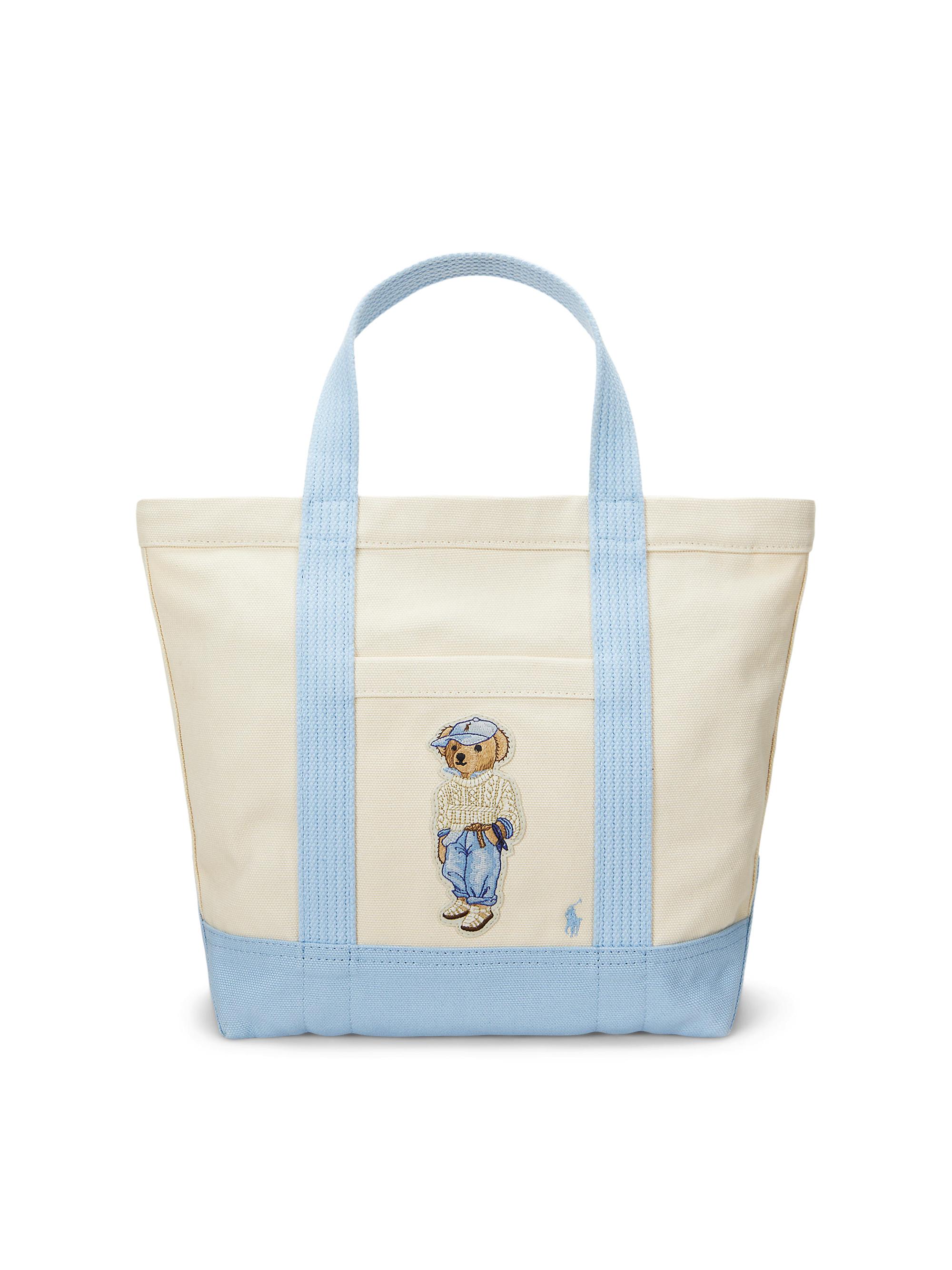 Polo Ralph Lauren Women's  Embroidered Polo Bear Canvas Tote Bag - Ecru And Carolina Blue