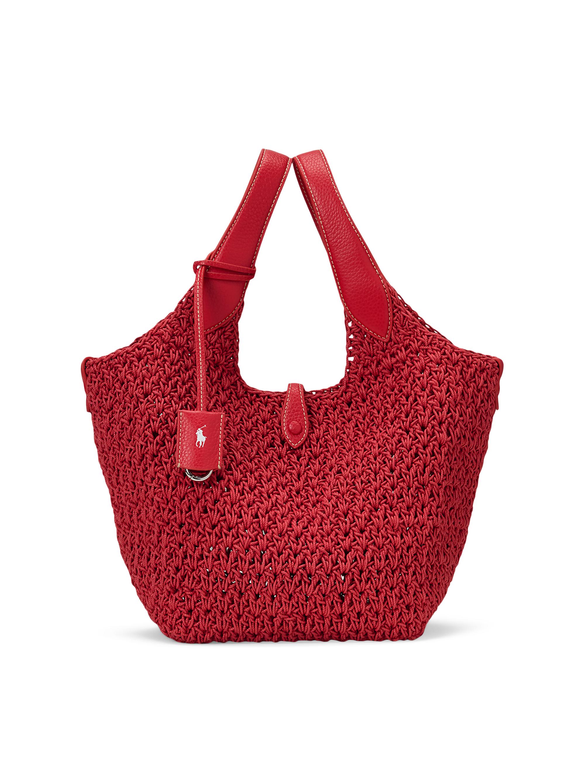 Polo Ralph Lauren Women's Crocheted Cotton & Leather Tote Bag - Ruby