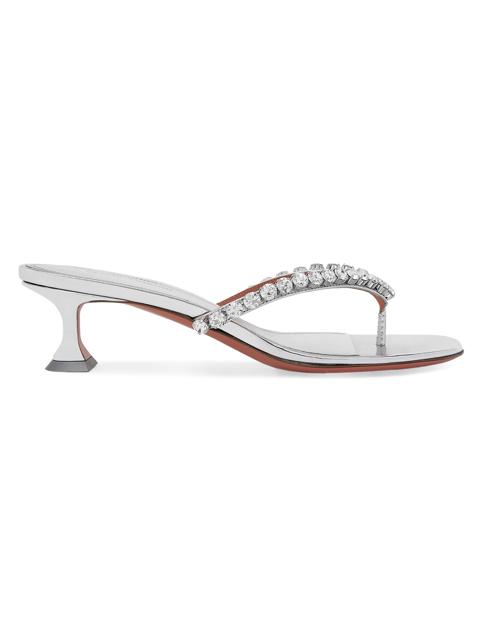 Amina Muaddi Women's Cruise Gigi 45MM Embellished Strap Leather Sandals - Mirror Silver White Crystal
