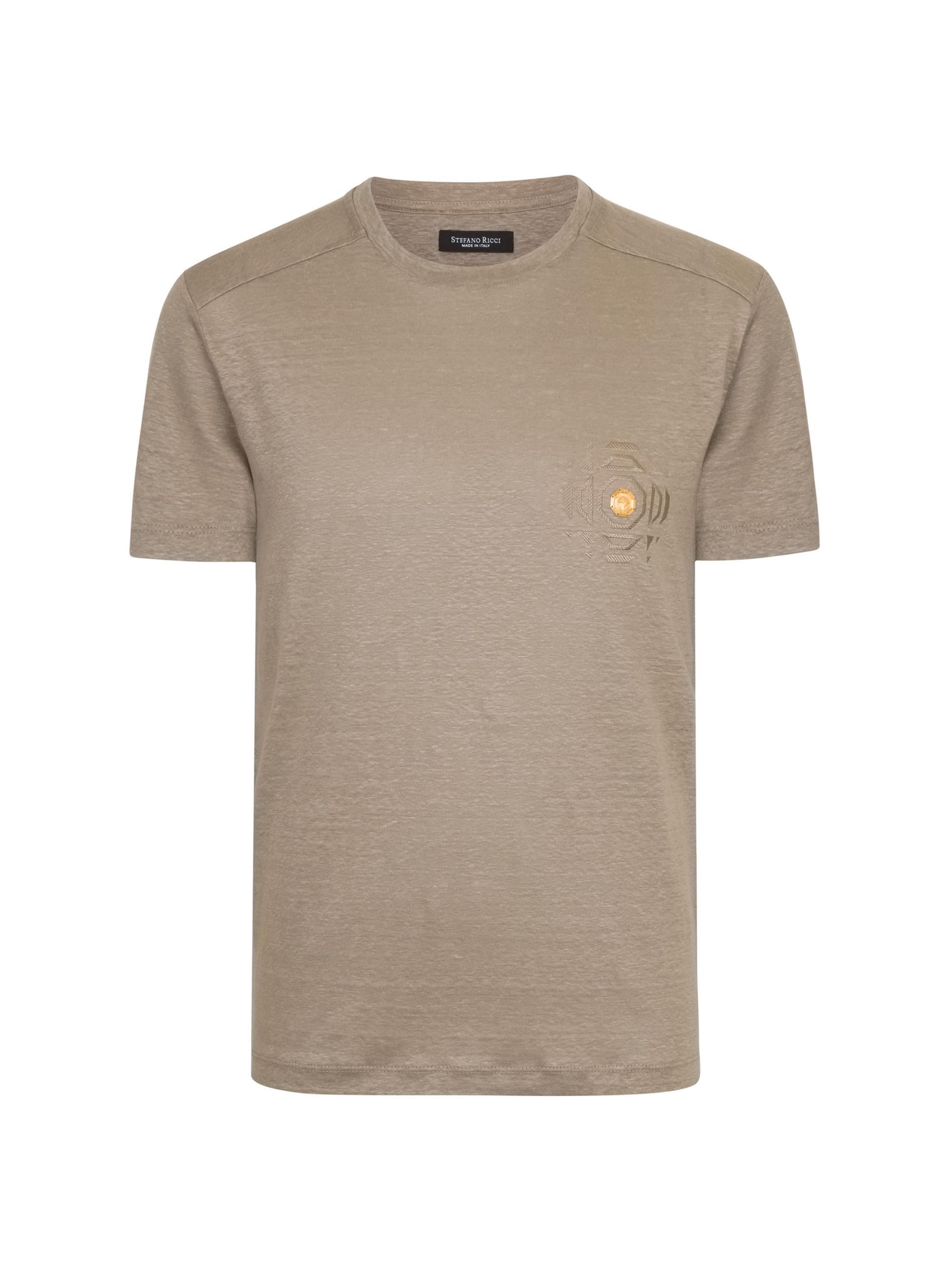 Stefano Ricci Men's Logo-Embroidered Linen T-Shirt - Black