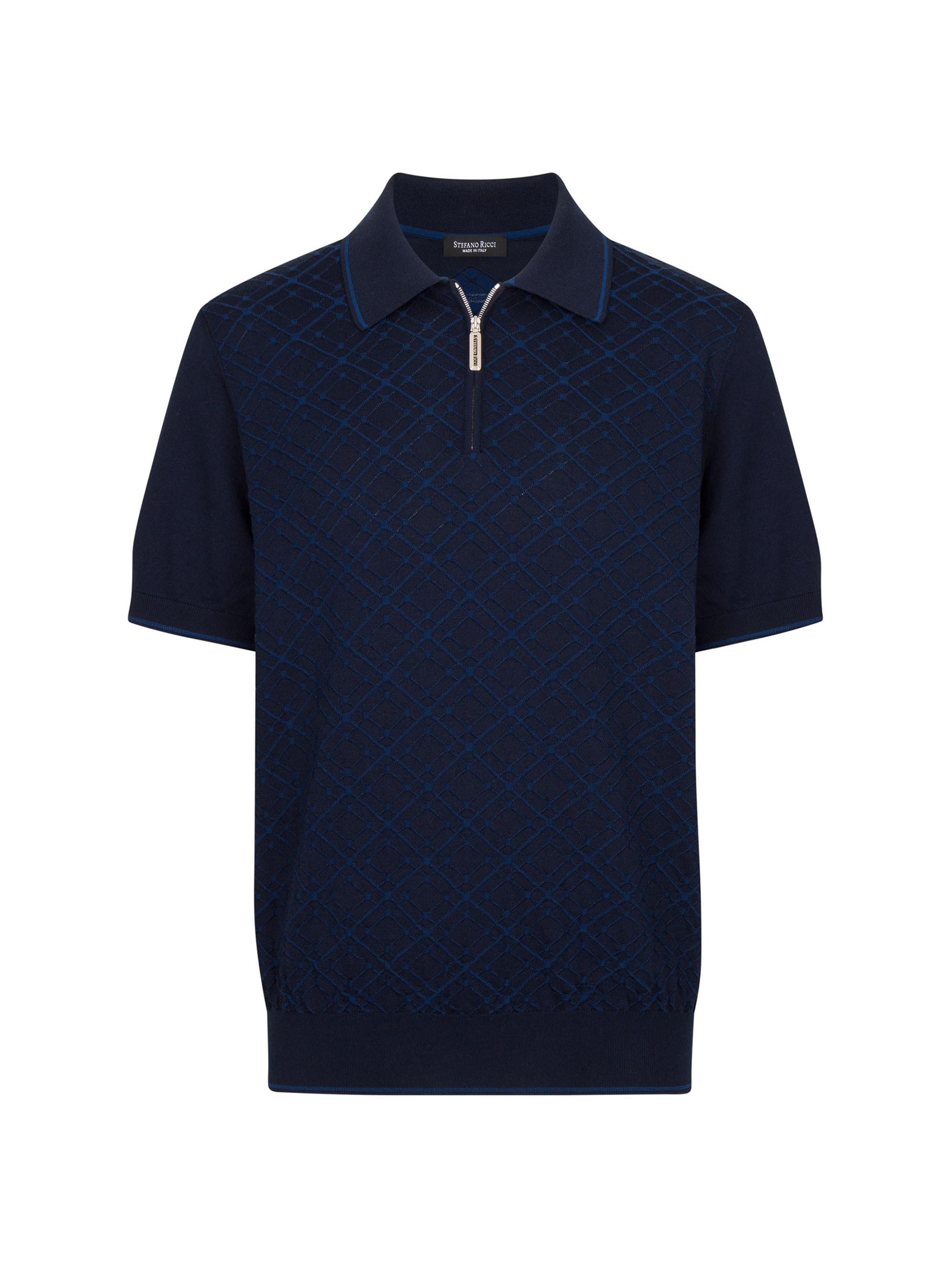 Stefano Ricci Men's Zip Silk-Cotton Polo Shirt - Navy