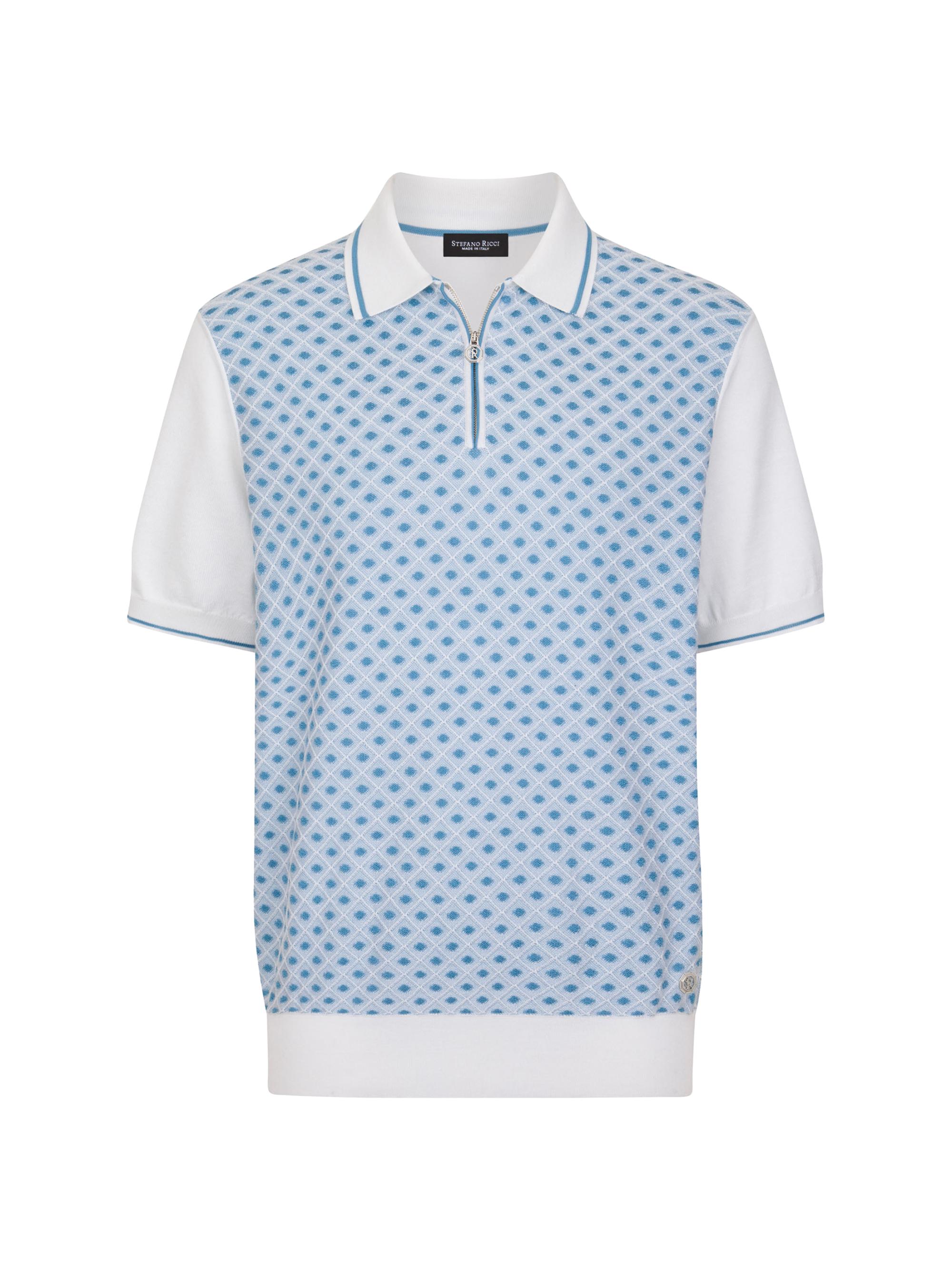 Stefano Ricci Men's Textured Silk-Blend Polo Shirt - White Light Blue