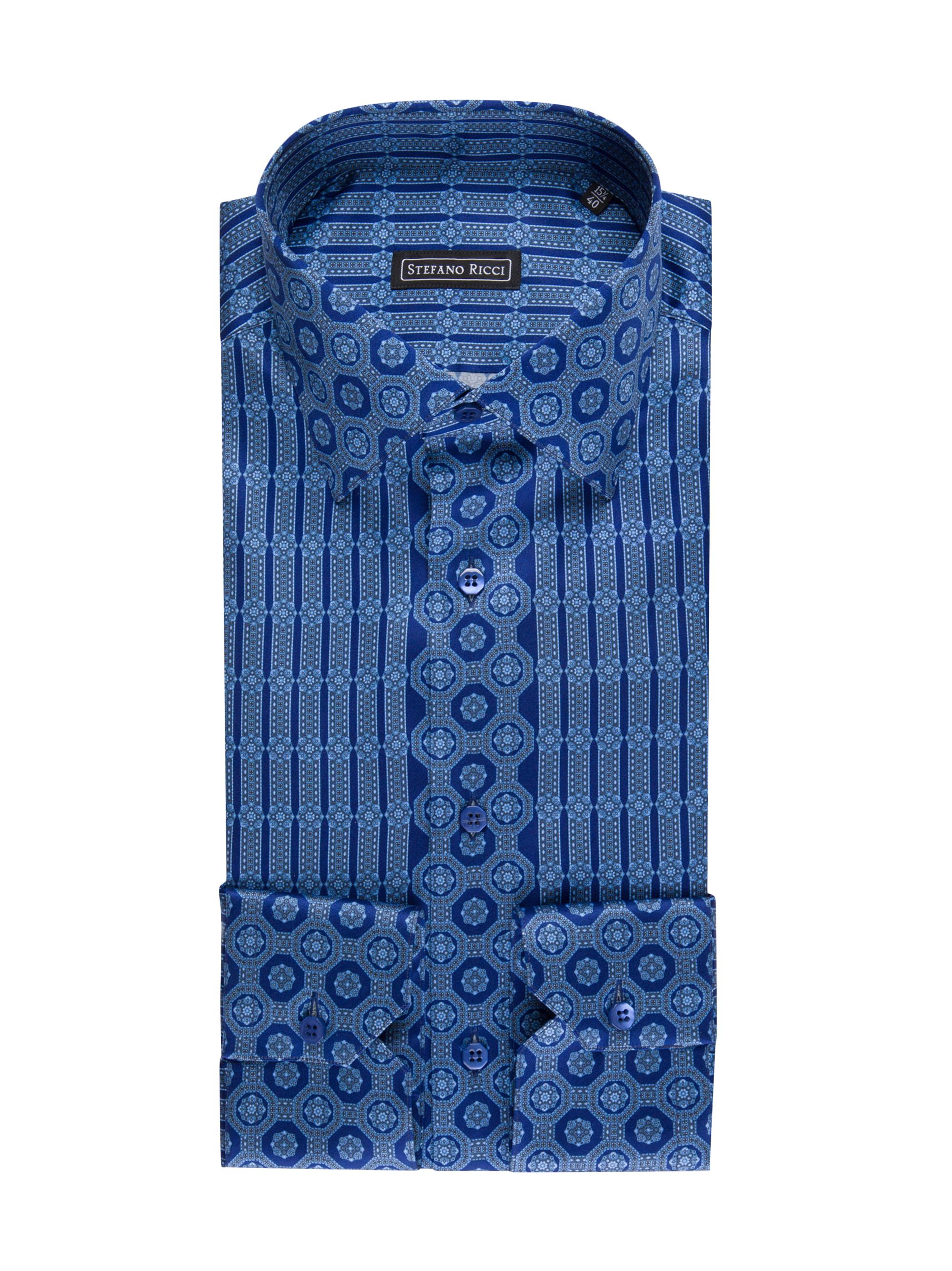 Stefano Ricci Men's Stretch Silk Button-Front Shirt - Blue
