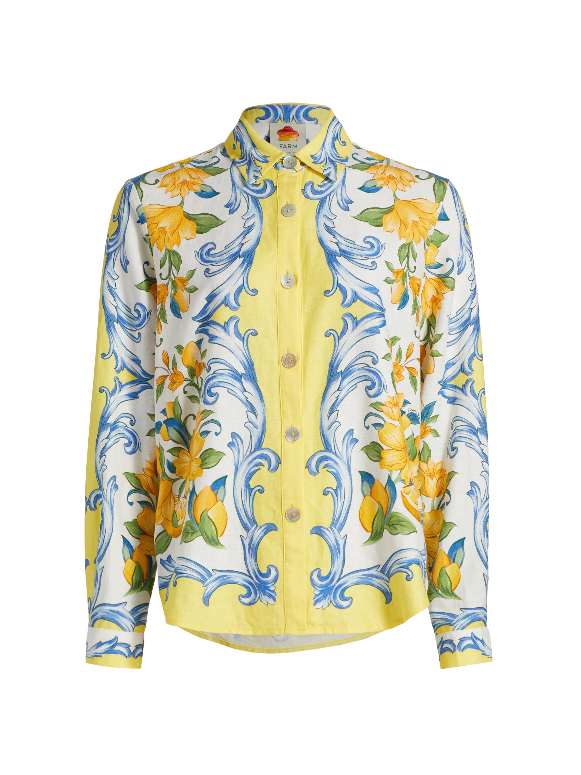 Farm Rio Women's Sicily Scarf Linen-Blend Shirt - Off White