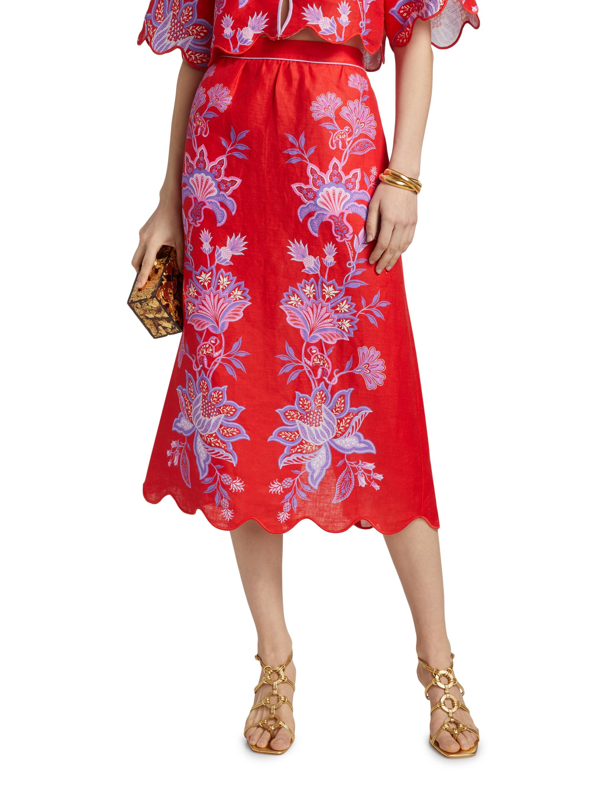knee length dresses for ladies Off-White Flora Tile Scallop Euroflax™ Premium Linen Maxi Dress main image 0