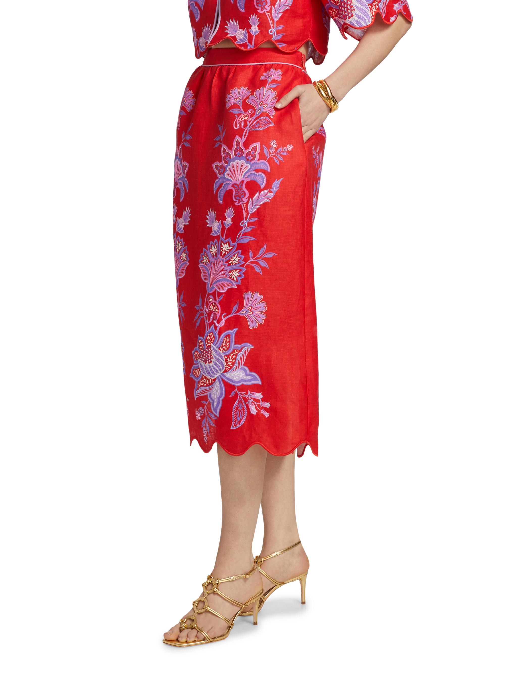 Farm Rio Porcelain Garden Linen Midi-Skirt | Saks Fifth Avenue