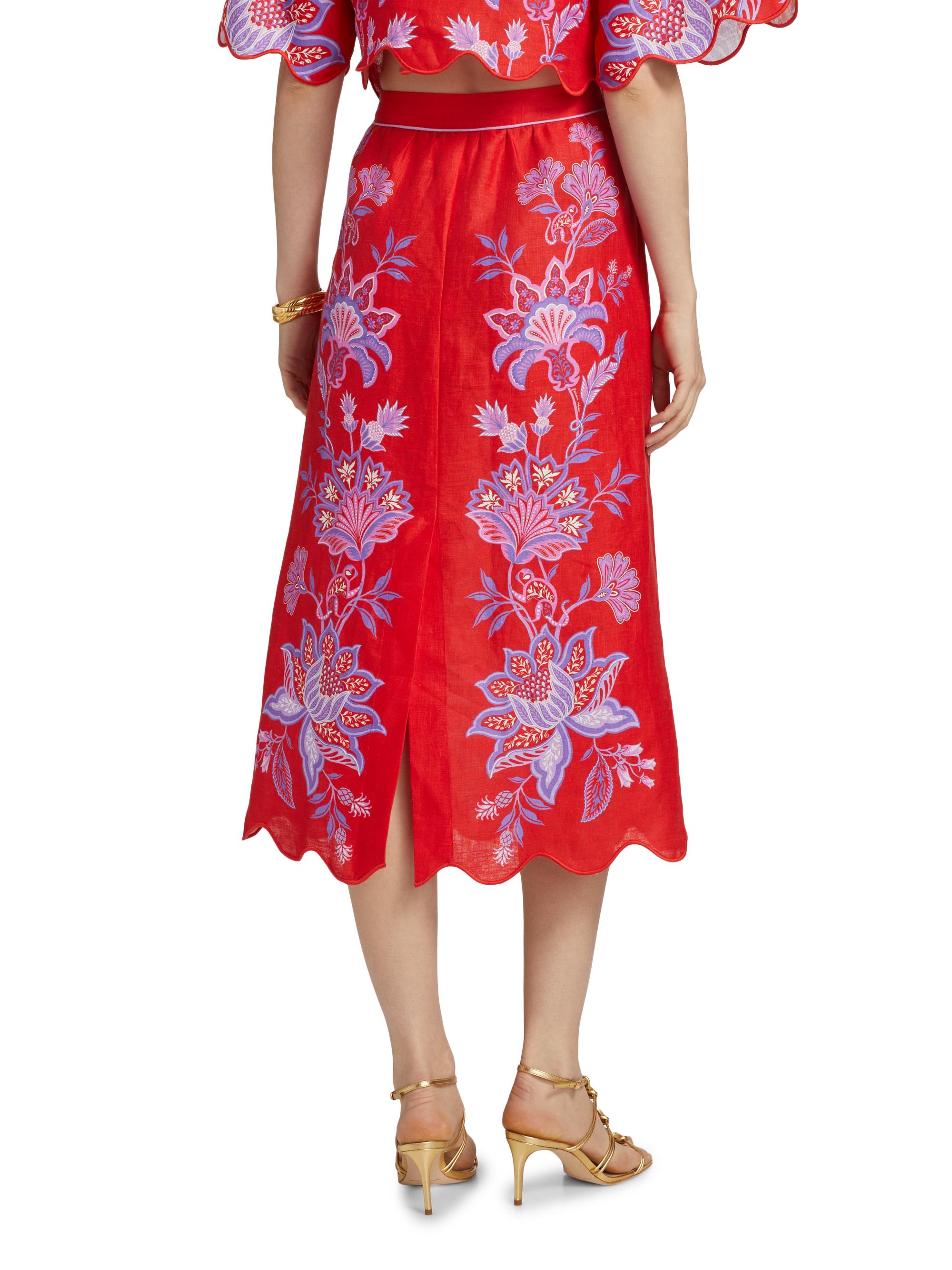 Farm Rio Porcelain Garden Linen Midi-Skirt | Saks Fifth Avenue