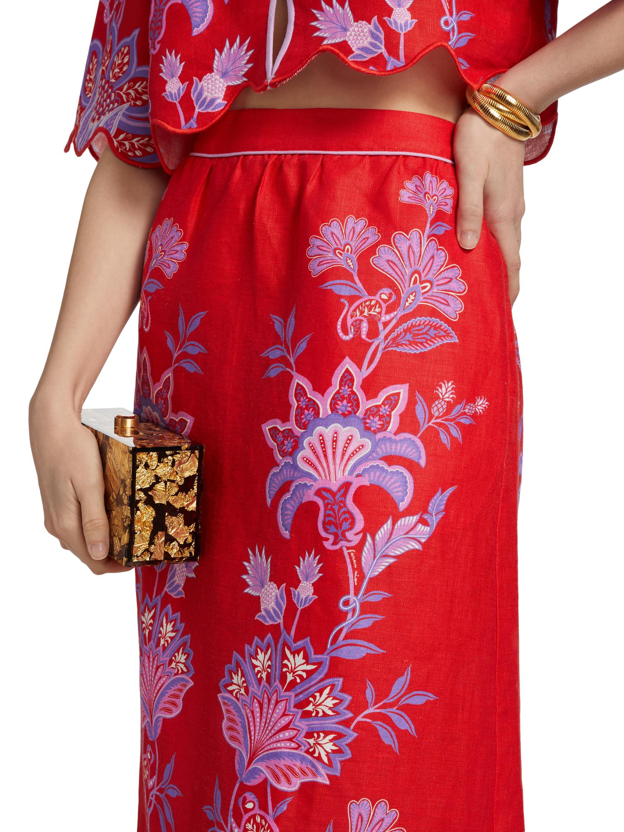Farm Rio Porcelain Garden Linen Midi-Skirt | Saks Fifth Avenue
