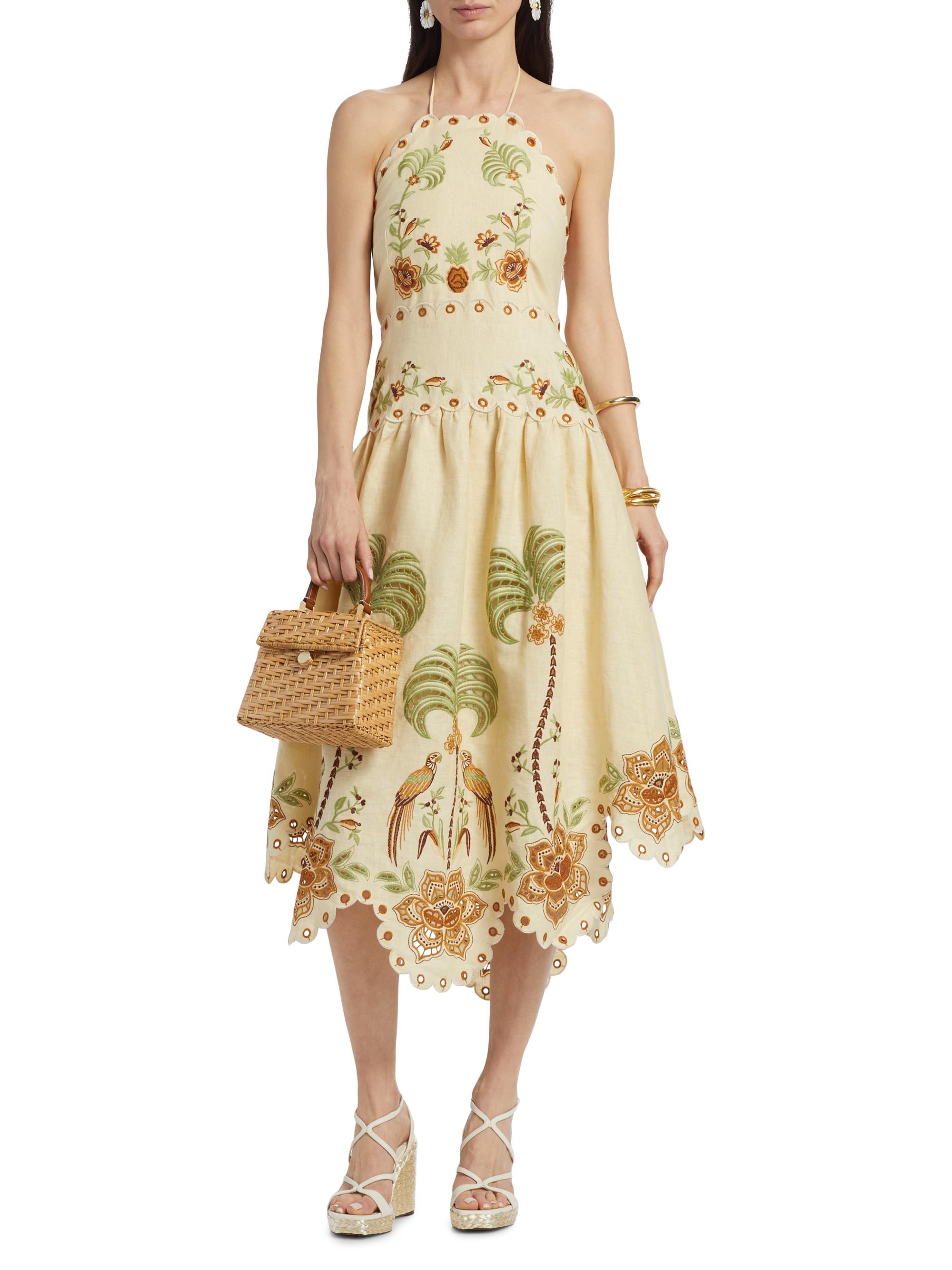 Farm Rio Delicate Forest Embroidered Halter Midi-Dress | Saks Fifth Avenue
