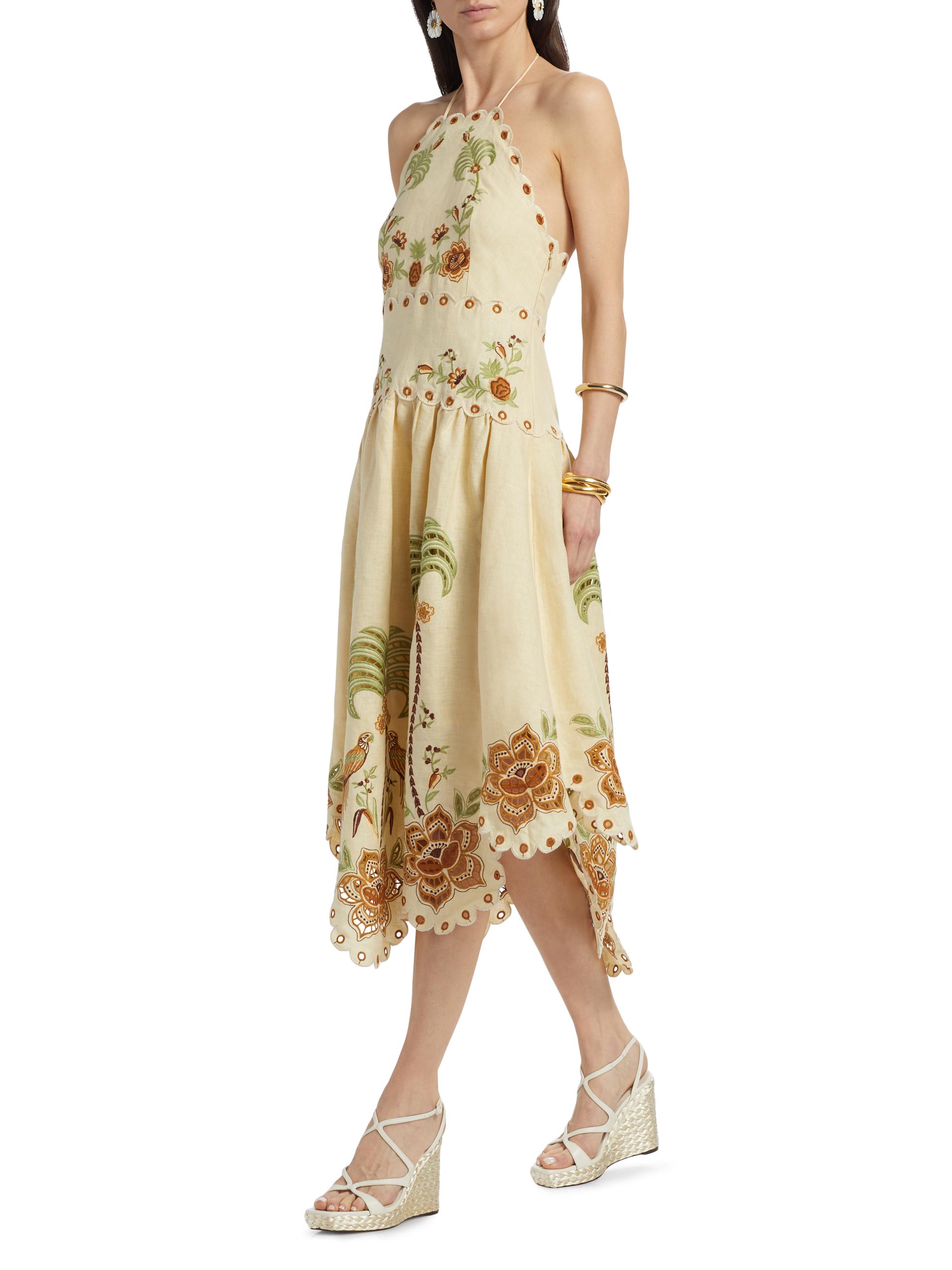 Farm Rio Delicate Forest Embroidered Halter Midi-Dress | Saks Fifth Avenue