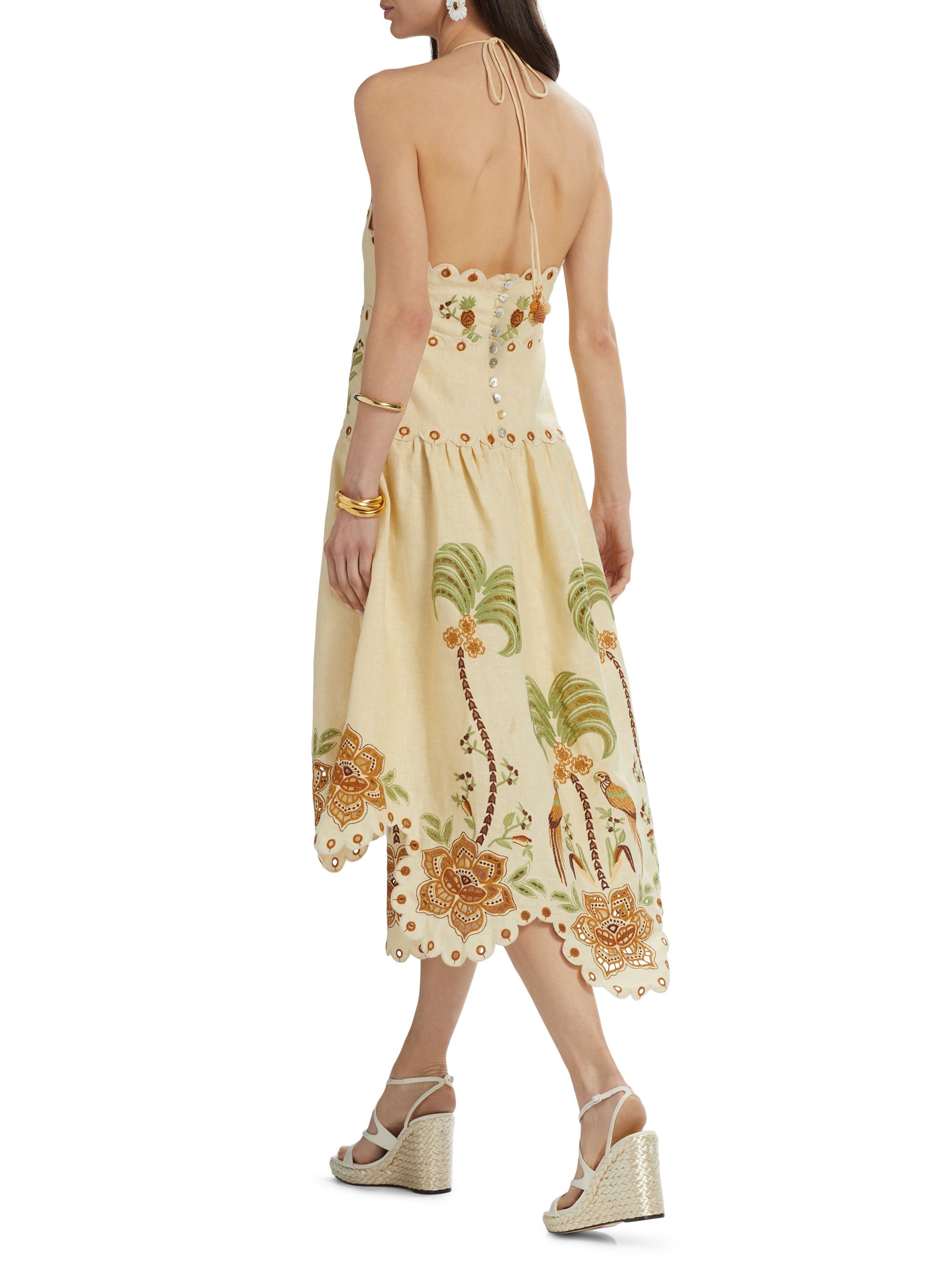 Farm Rio Delicate Forest Embroidered Halter Midi-Dress | Saks Fifth Avenue