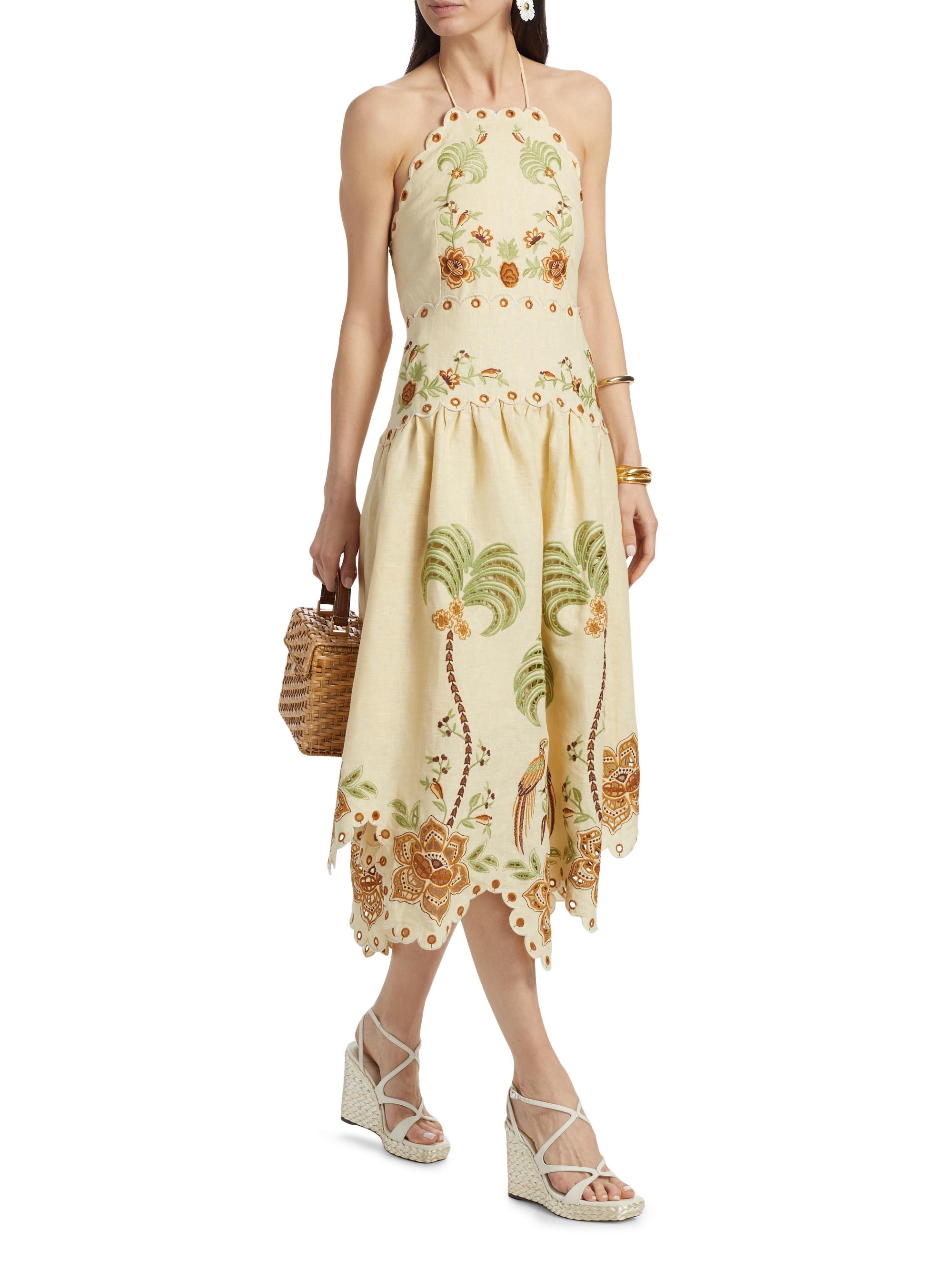 Farm Rio Delicate Forest Embroidered Halter Midi-Dress | Saks Fifth Avenue