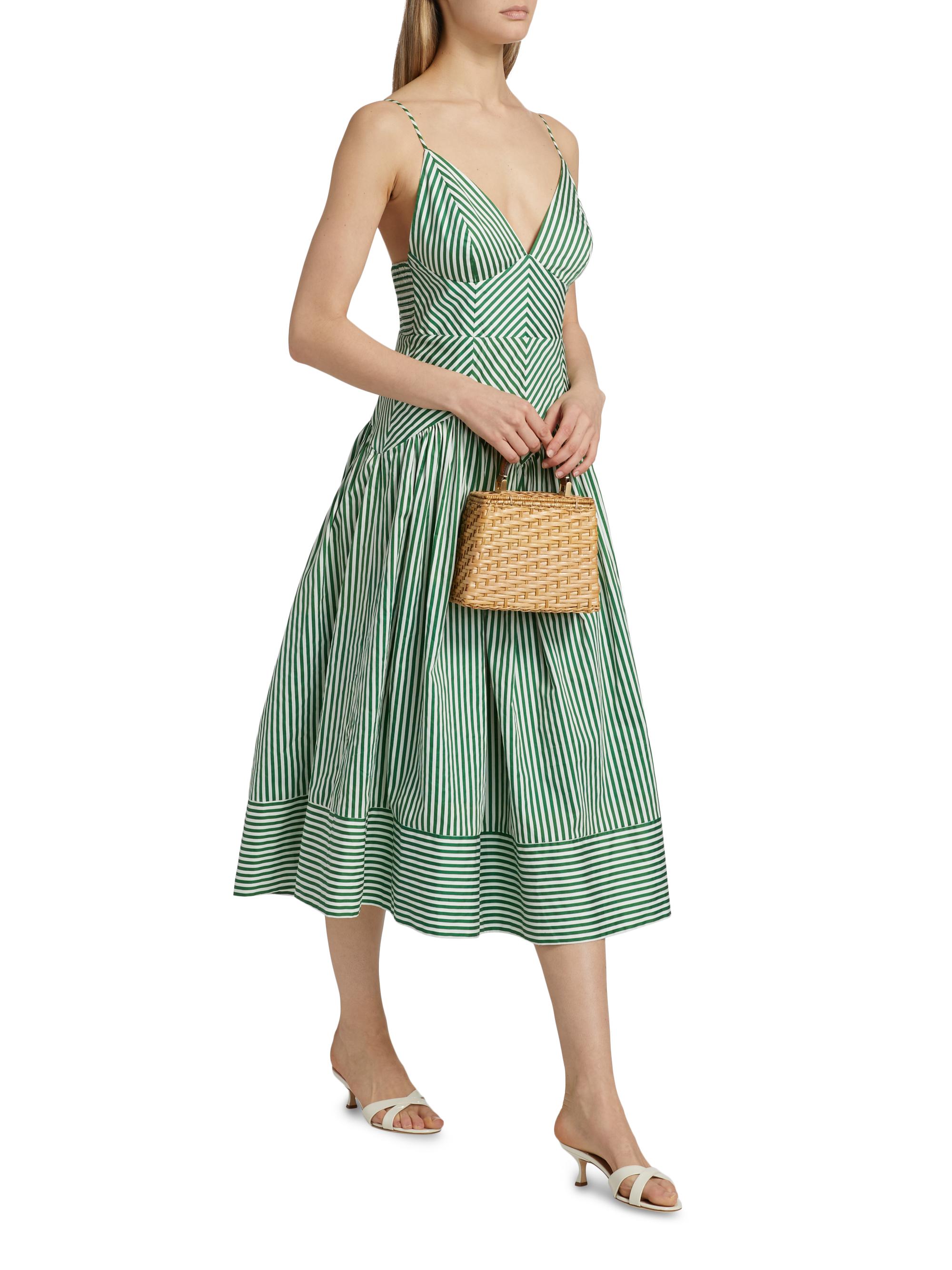 slim fit dress slacks Striped Monstera Leaf Sleeveless Midi Dress by Farm Rio – Mimi Seabrook main image 1