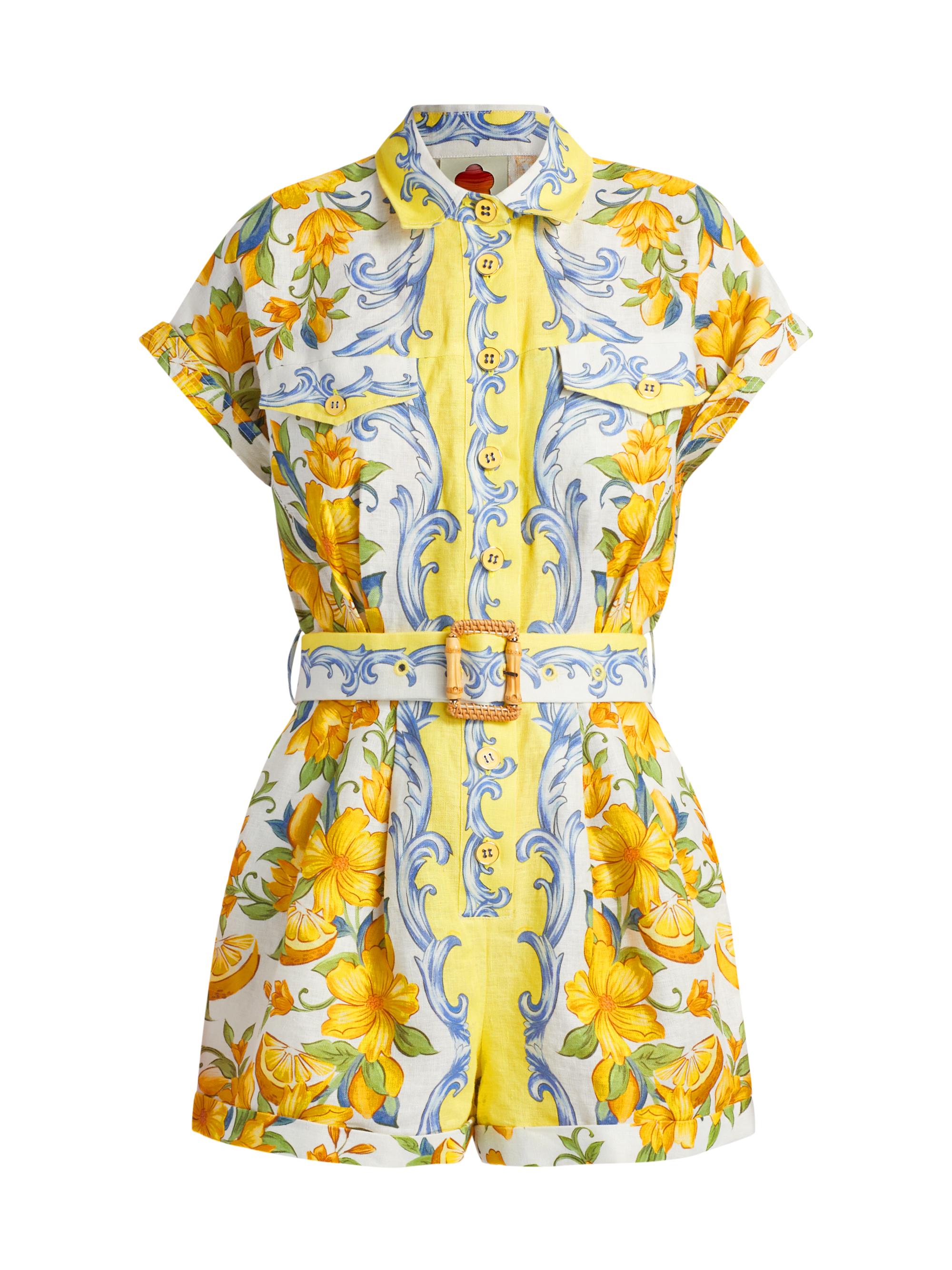 Farm Rio Women's Sicily Floral Linen Romper - Off White