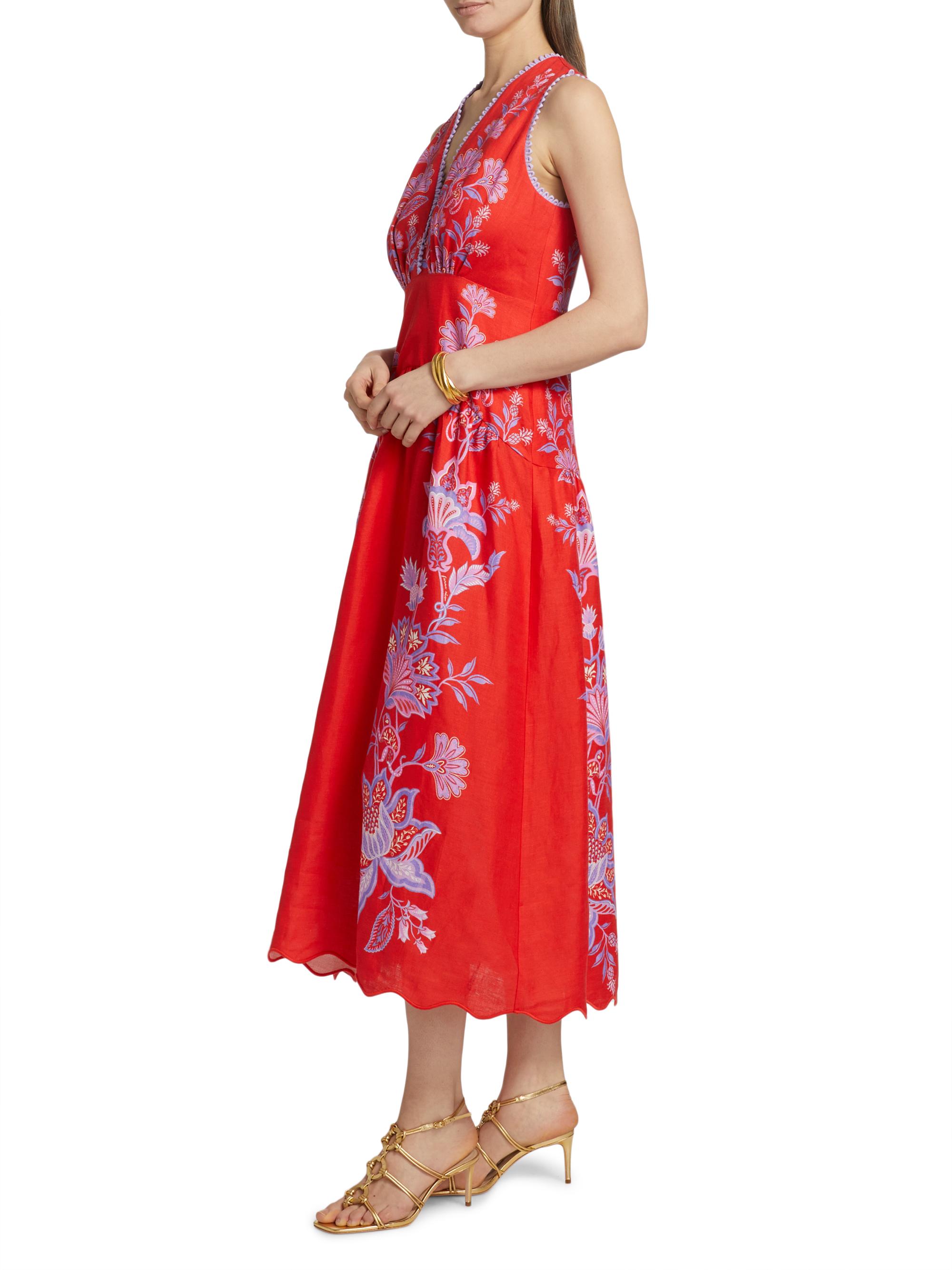 Farm Rio Porcelain Garden Linen Midi-Dress | Saks Fifth Avenue