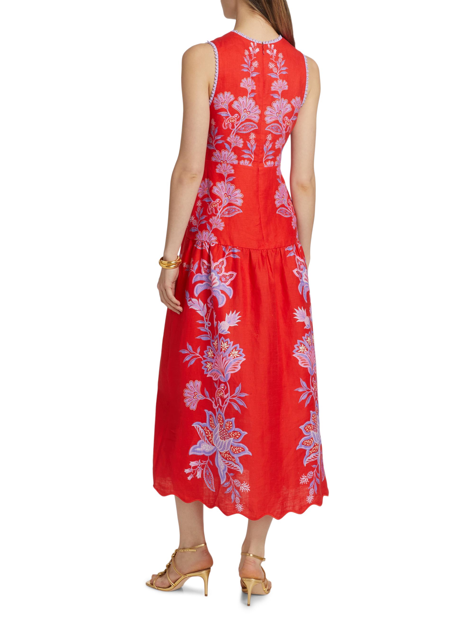 Farm Rio Porcelain Garden Linen Midi-Dress | Saks Fifth Avenue