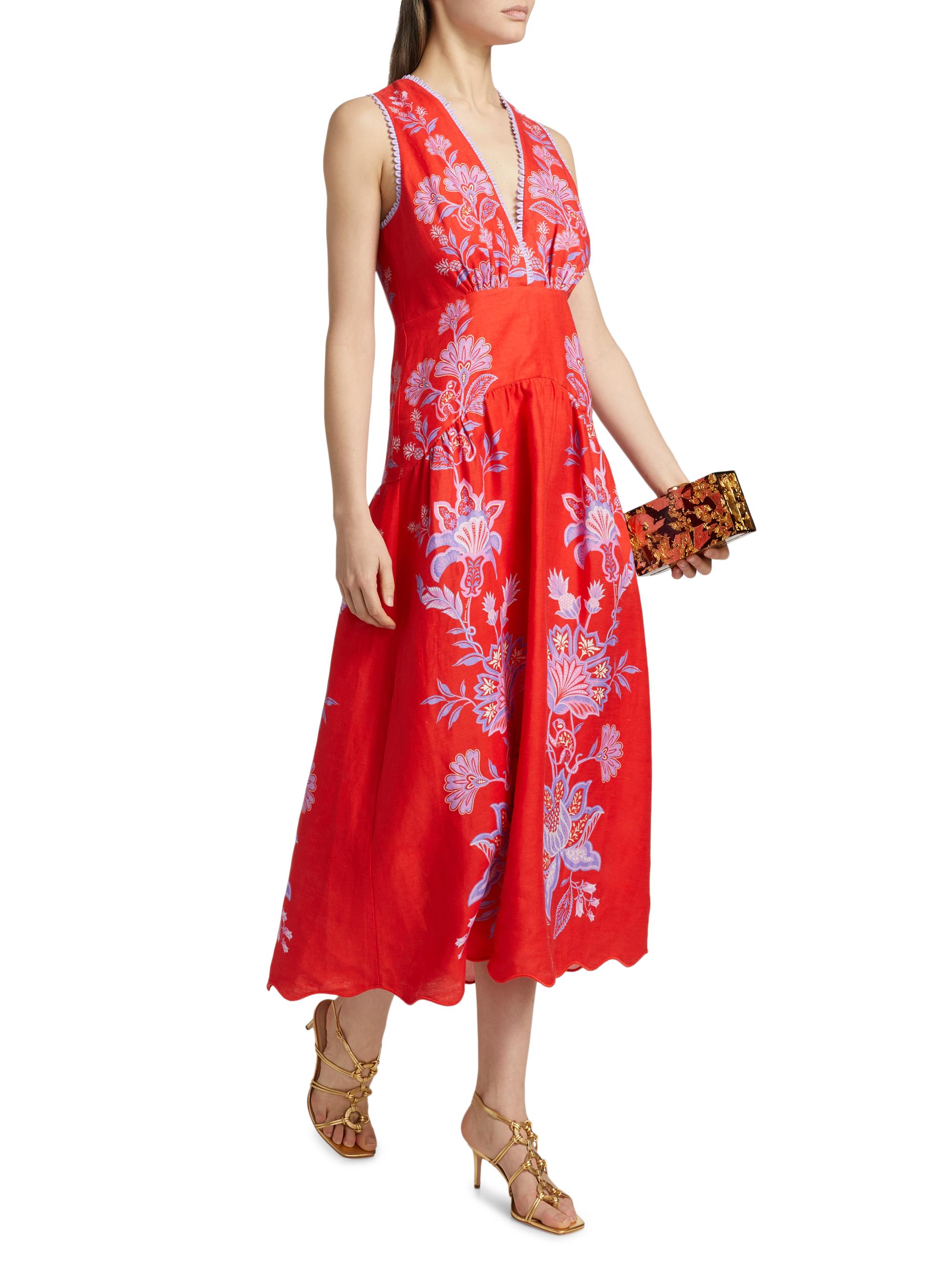 Farm Rio Porcelain Garden Linen Midi-Dress | Saks Fifth Avenue
