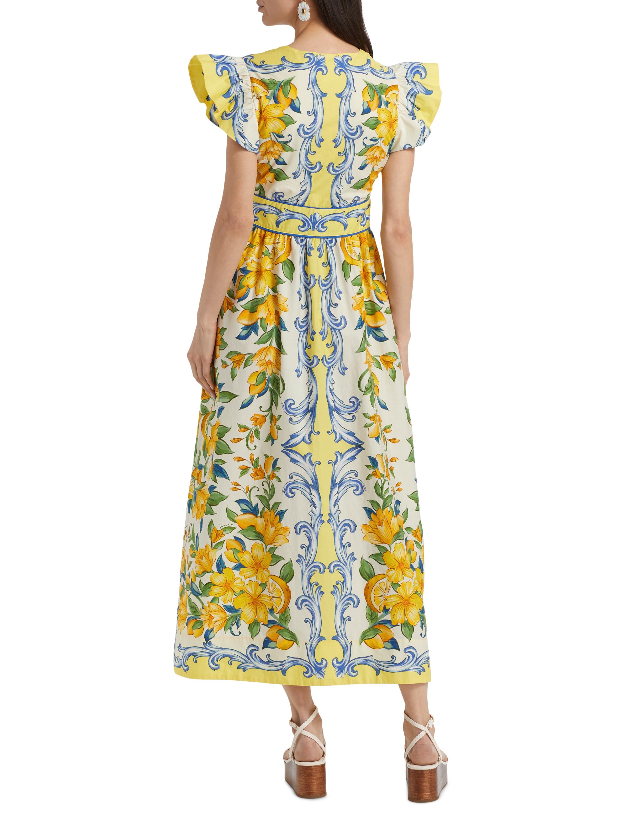 white christmas dresses FARM Rio Full of Flowers Midi Dress Blue Floral Print Cotton Size Medi –  Celebrity Owned main image 0