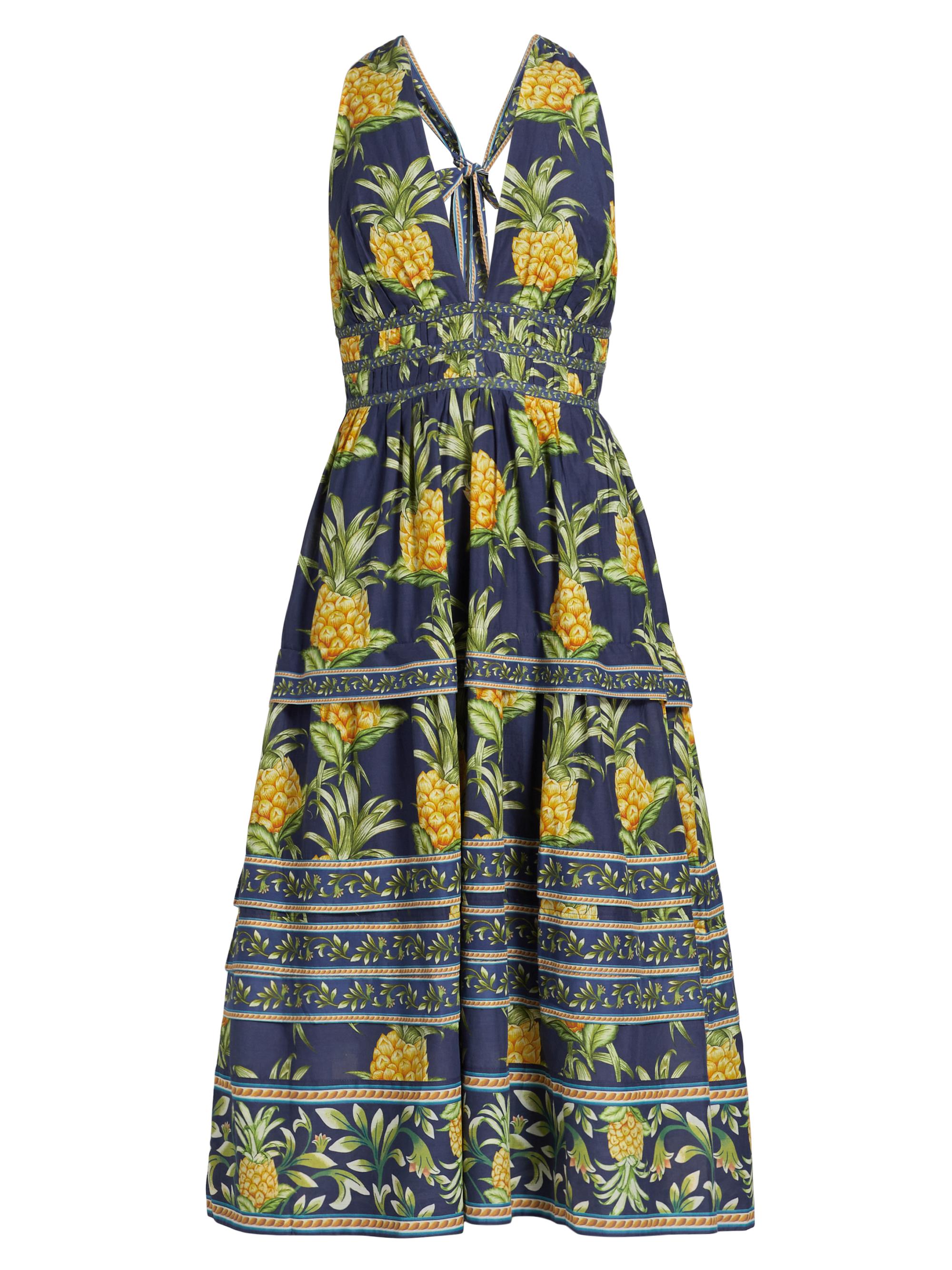 Farm Rio Women's Delicate Pineapple Midi-Dress - Navy Blue