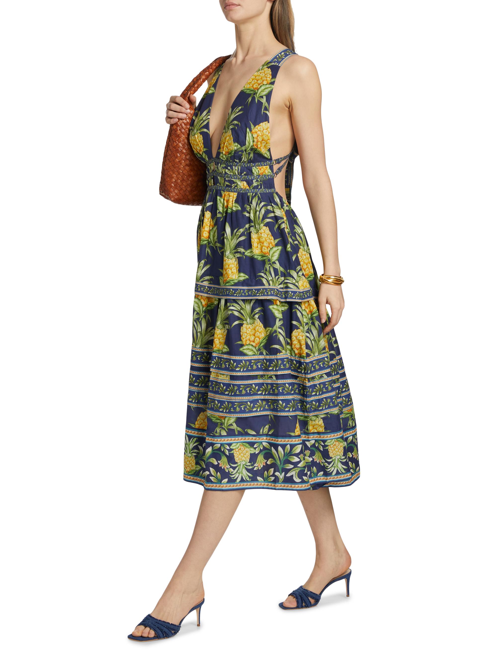 farm rio pineapple ikat asymmetric hem wrap dress FARM RIO Pineapple Jewelry Midi Dress In Multicolor main image 0