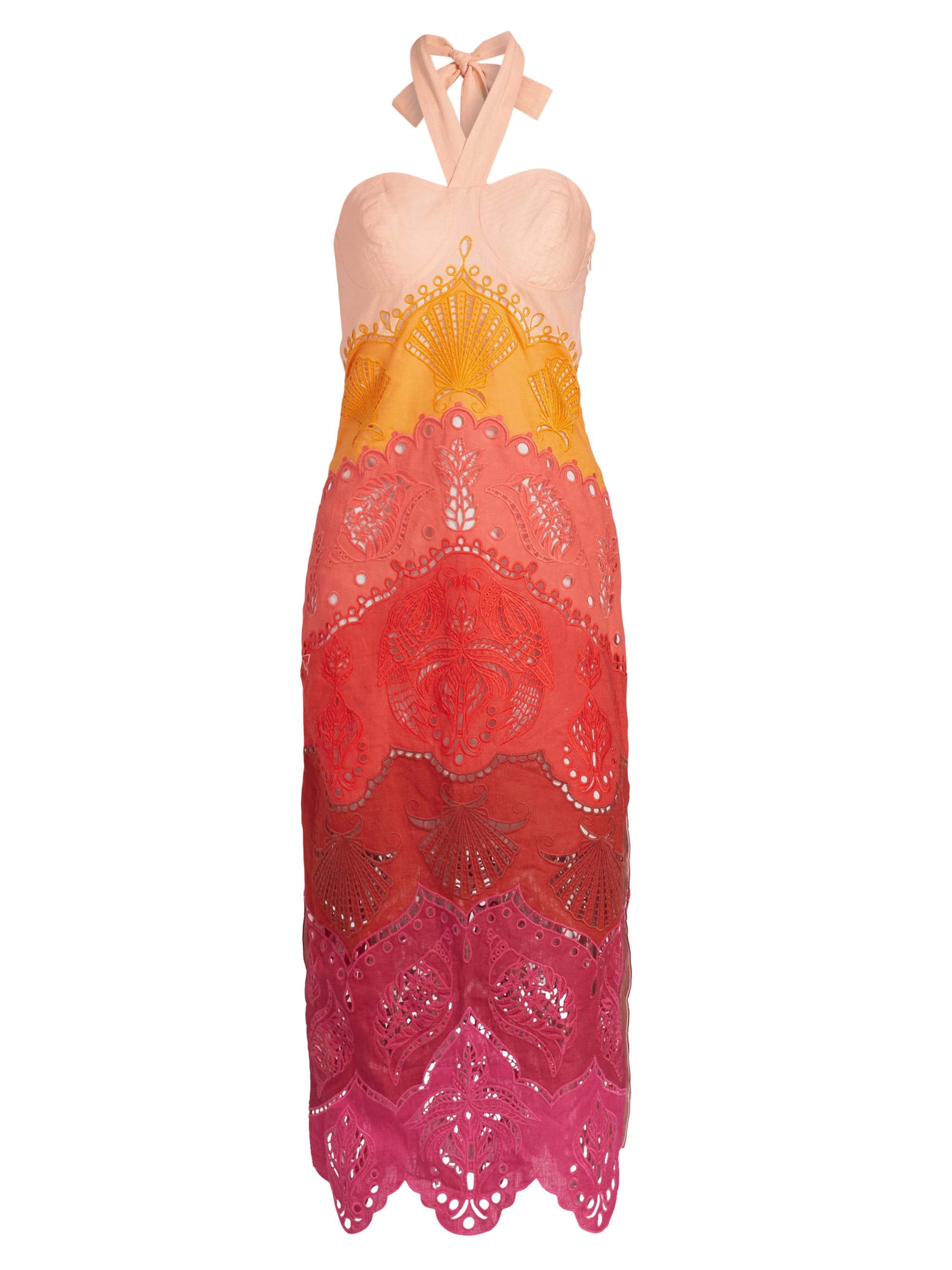 Farm Rio Women's Summer Gradient Richelieu Ombre Midi-Dress - Orange