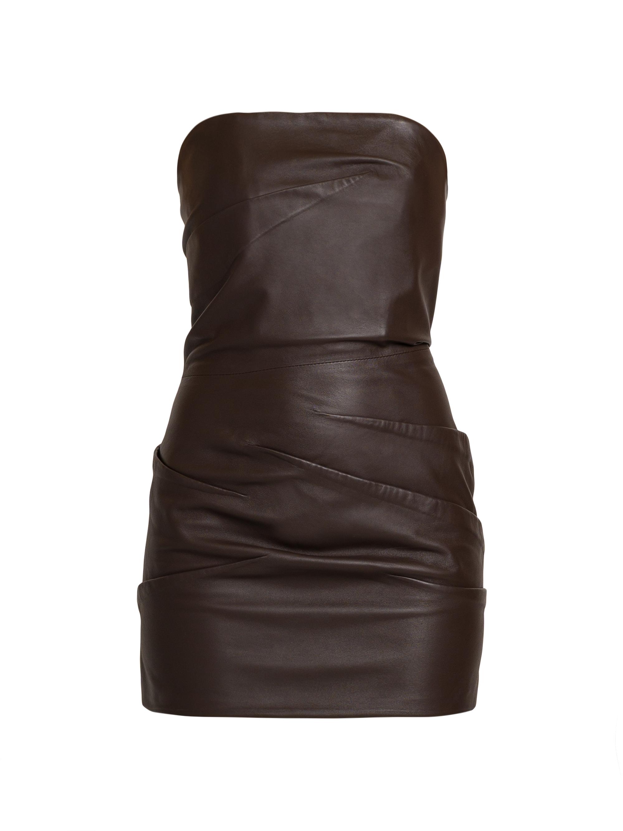 The Attico Women's Leather Strapless Minidress - Dark Brown