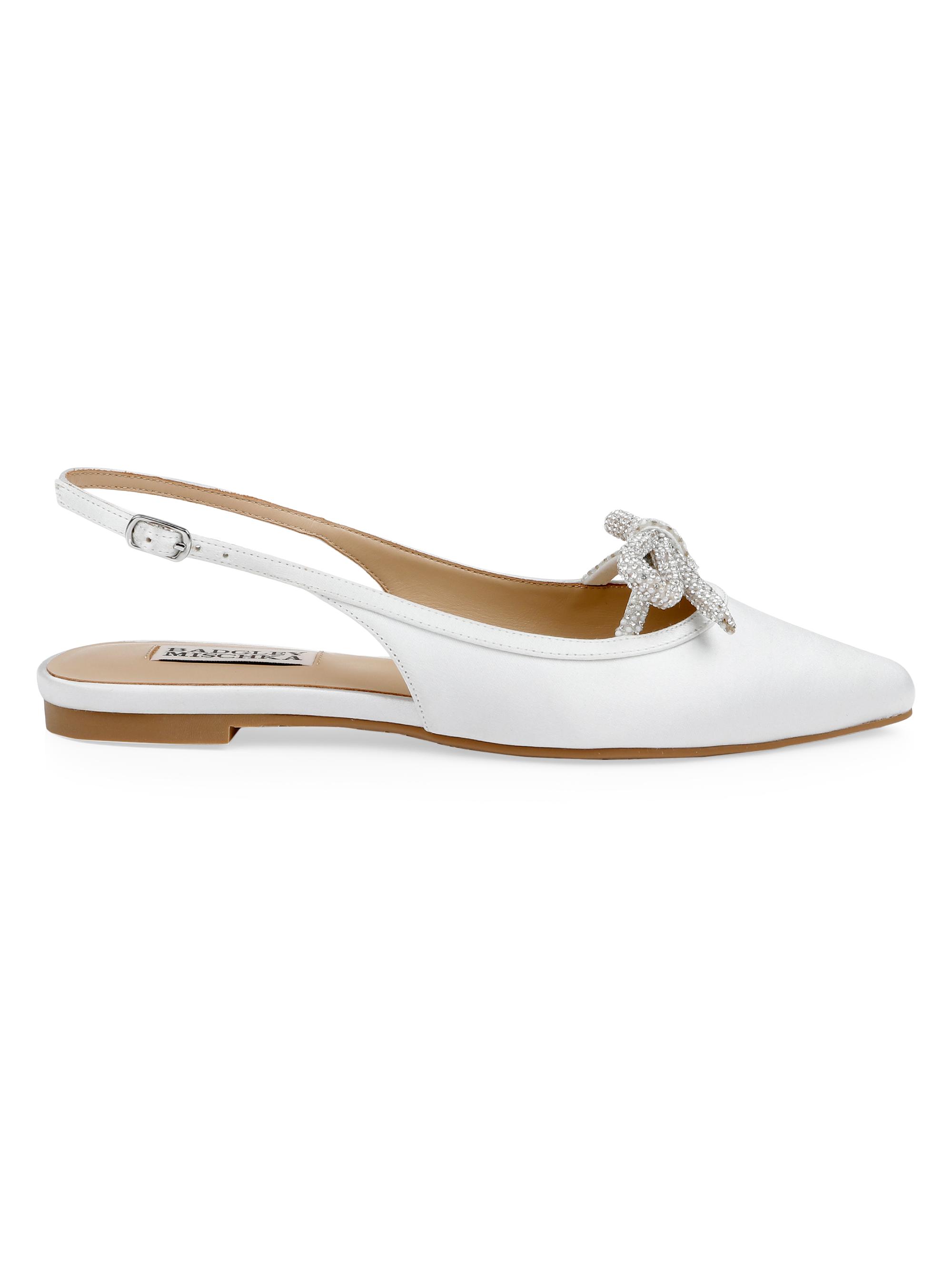 Badgley Mischka Women's Genesis Bow Satin Slingback Flats - White Satin