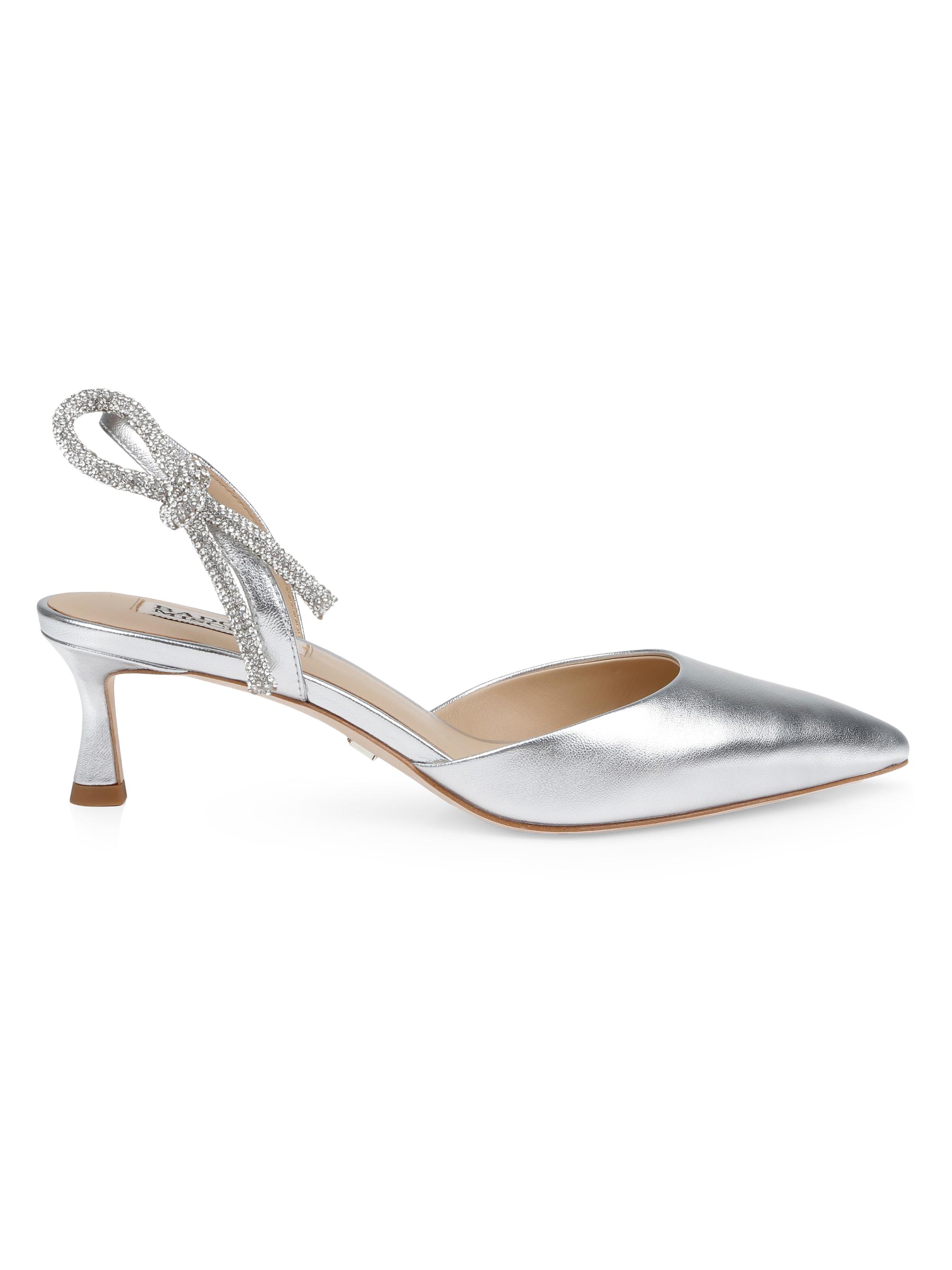 Badgley Mischka Women's Gentry 50MM Metallic Leather Slingback Pumps - Silver Leather