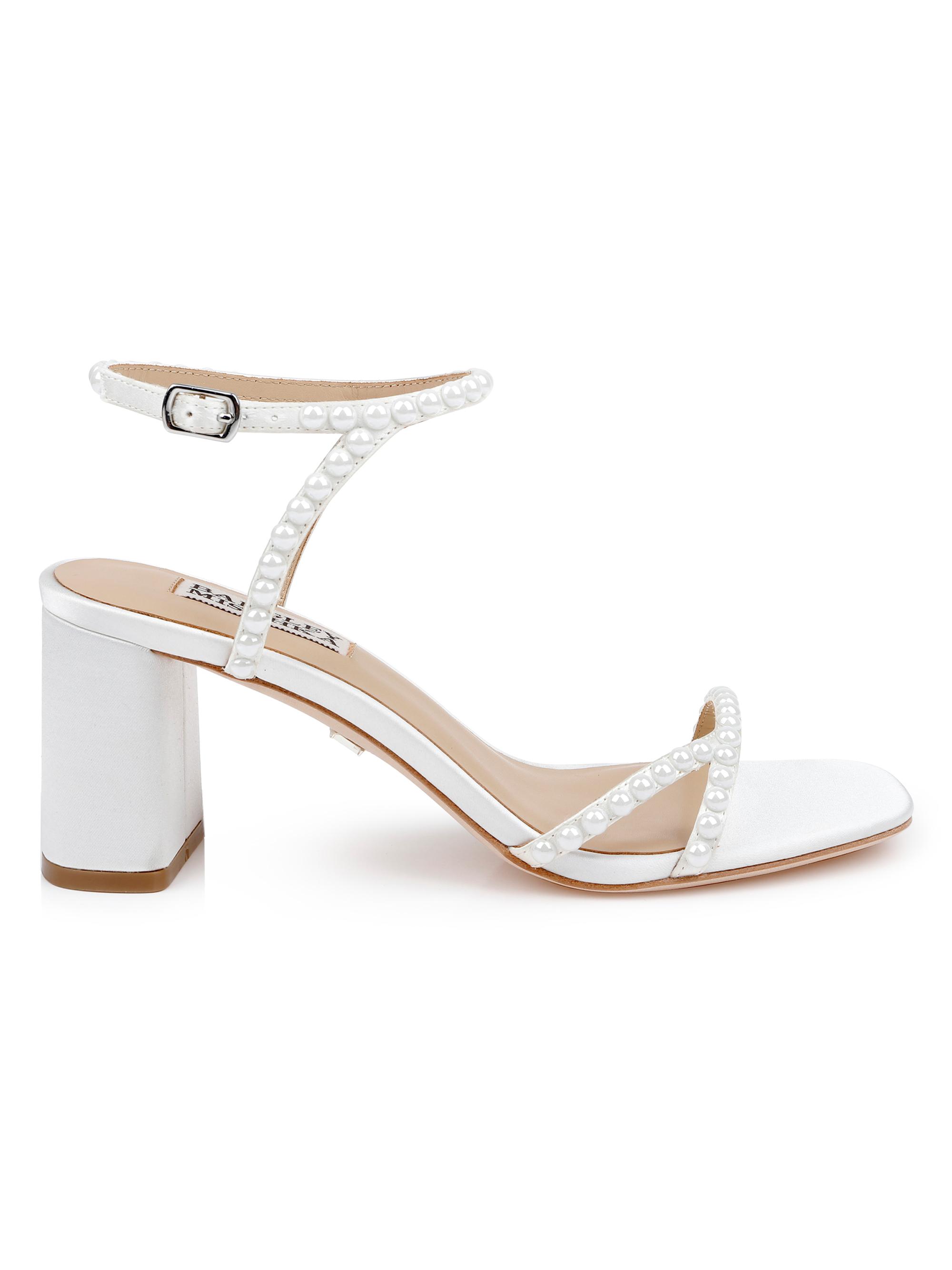 Badgley Mischka Women's Giabella 65MM Imitation Pearl-Embellished Satin Sandals - White Satin
