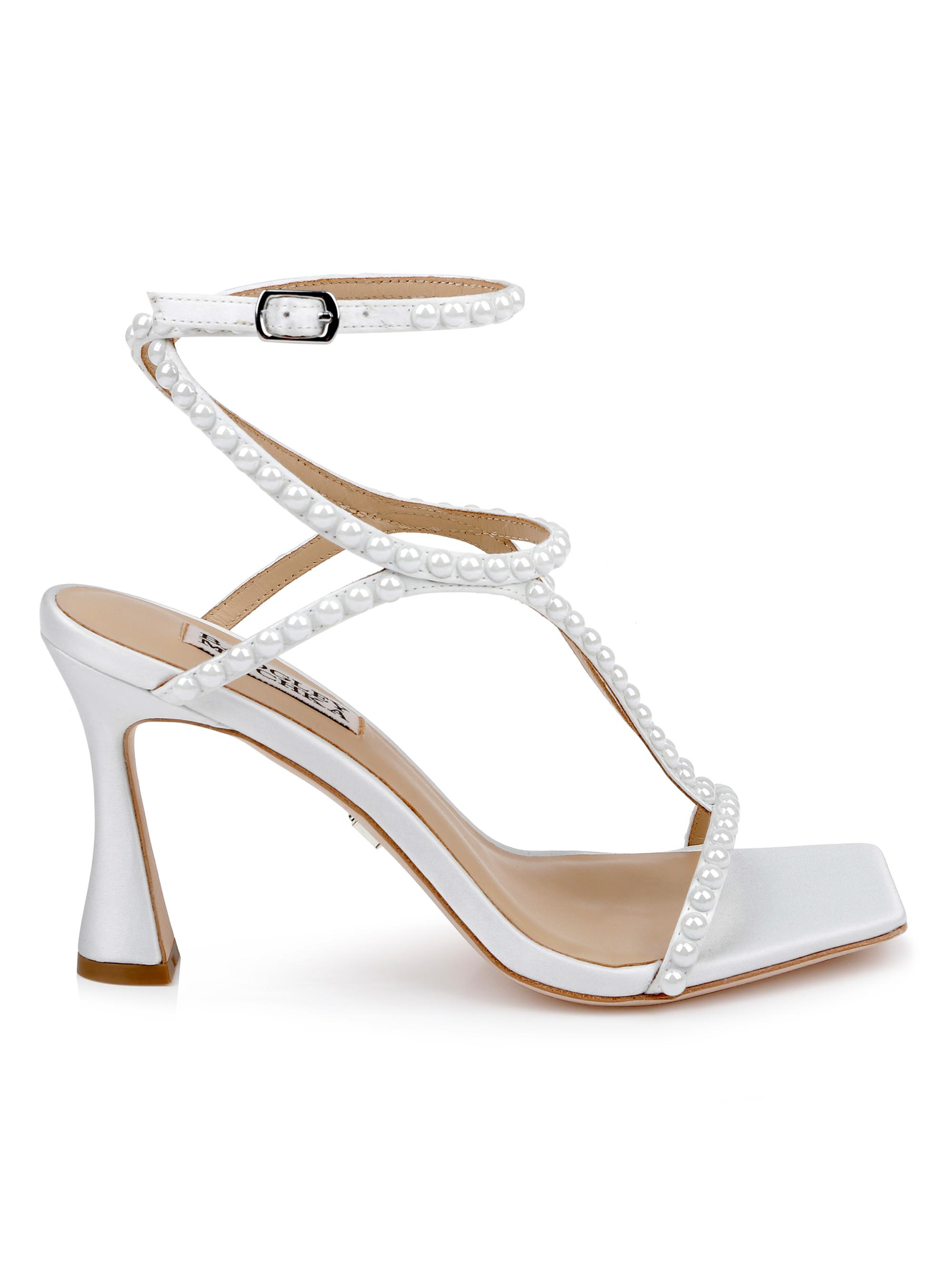 Badgley Mischka Women's Gianni 85MM Imitation Pearl-Embellished Satin Sandals - White Satin