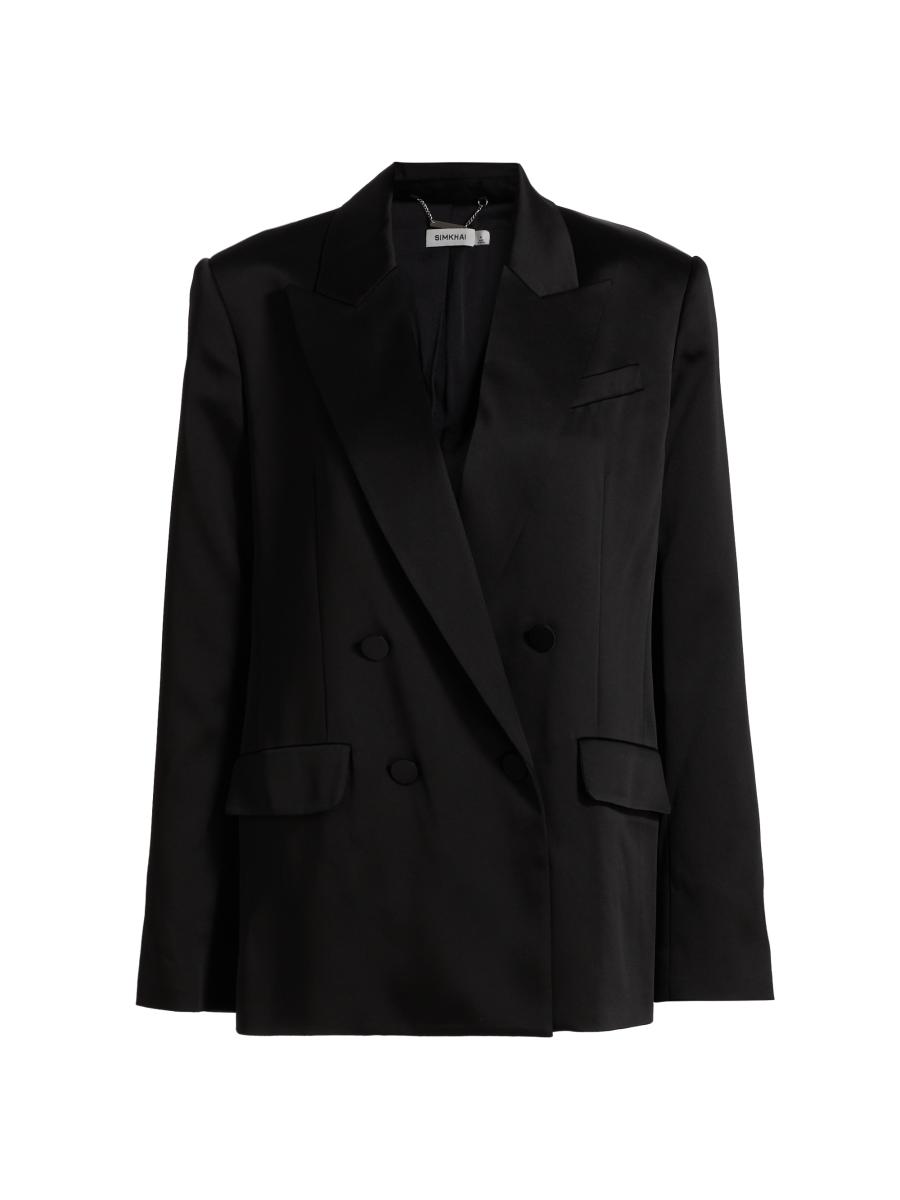 Simkhai Women's Norah Satin Double-breasted Blazer In Black