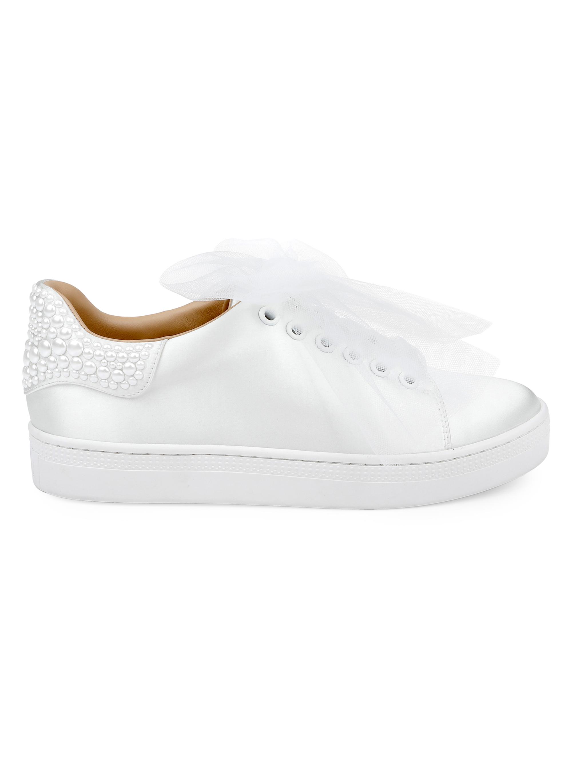 Badgley Mischka Women's Gem Embellished Satin Low-Top Sneakers - White Satin