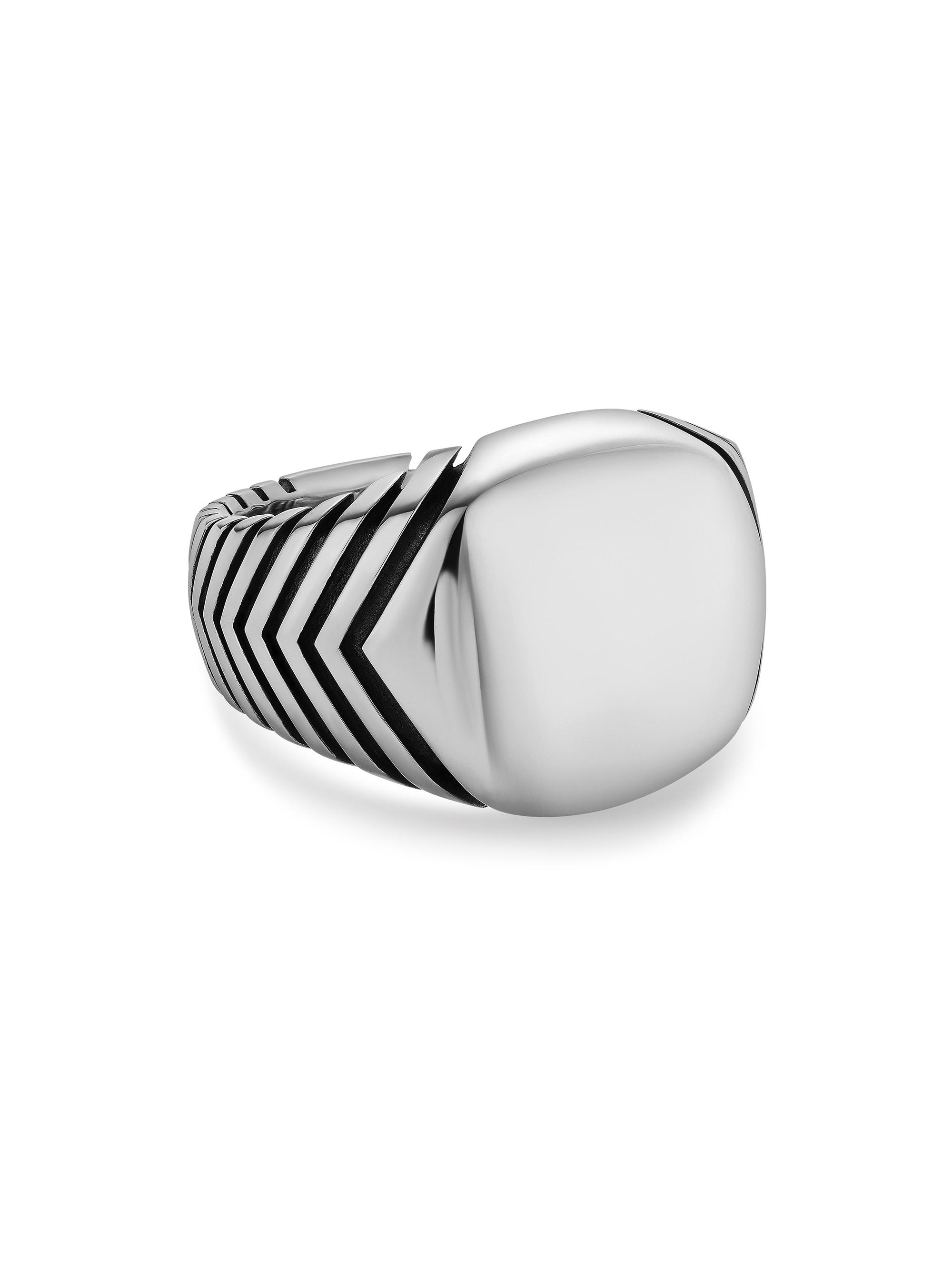 David Yurman Men's Chevron Signet Ring in Sterling Silver, 18MM - Silver