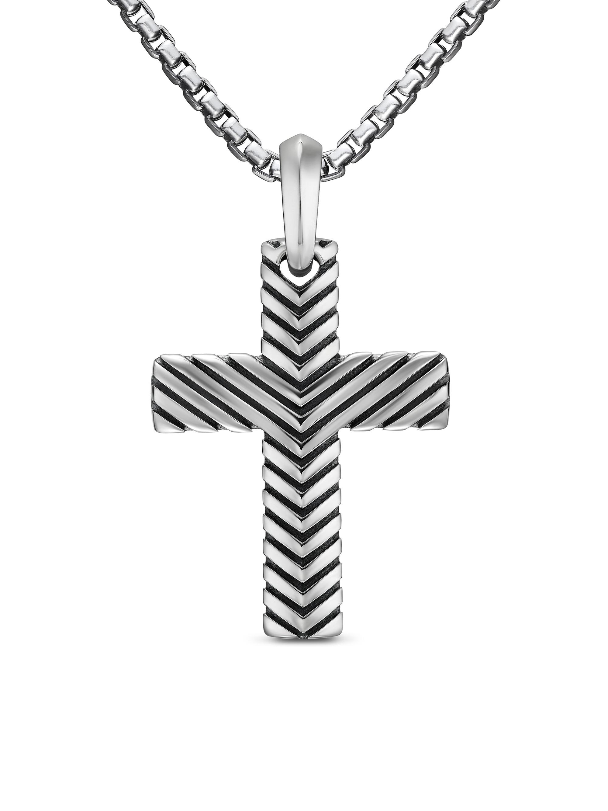 David Yurman Men's Chevron Cross Pendant in Sterling Silver, 36MM - Silver