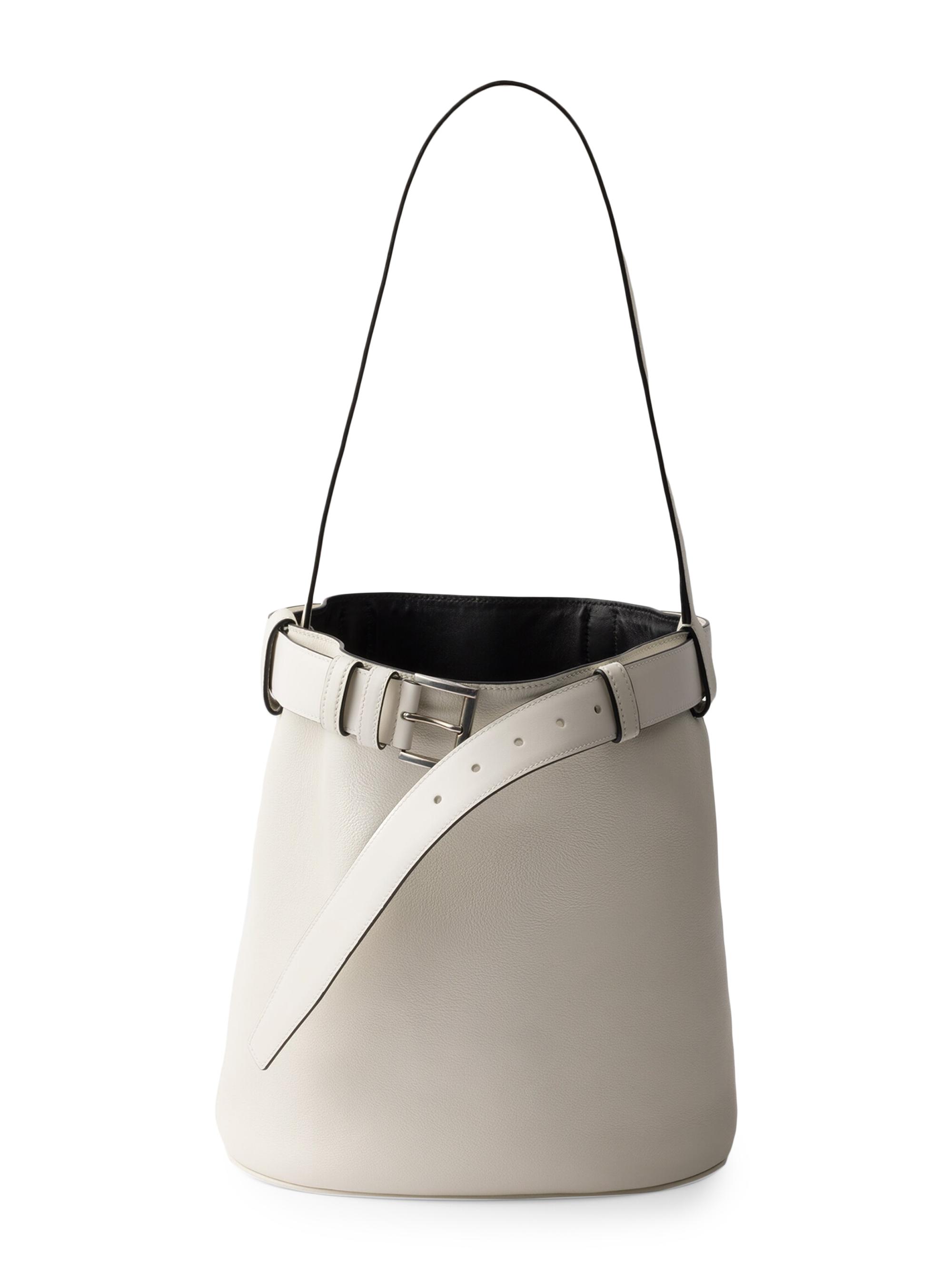 Prada Women's Buckle Leather Bucket Bag with Belt - Black