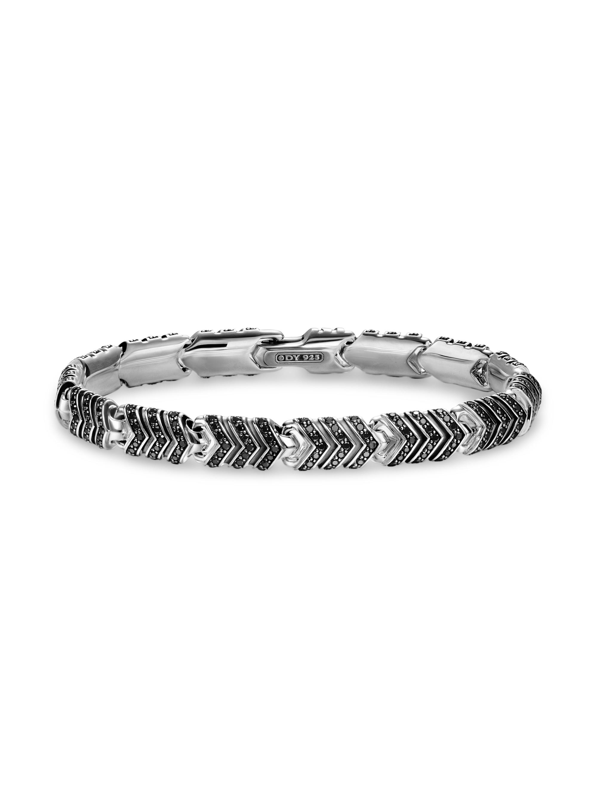 David Yurman Men's Chevron Link Bracelet in Sterling Silver, 7.6MM - Black Diamond