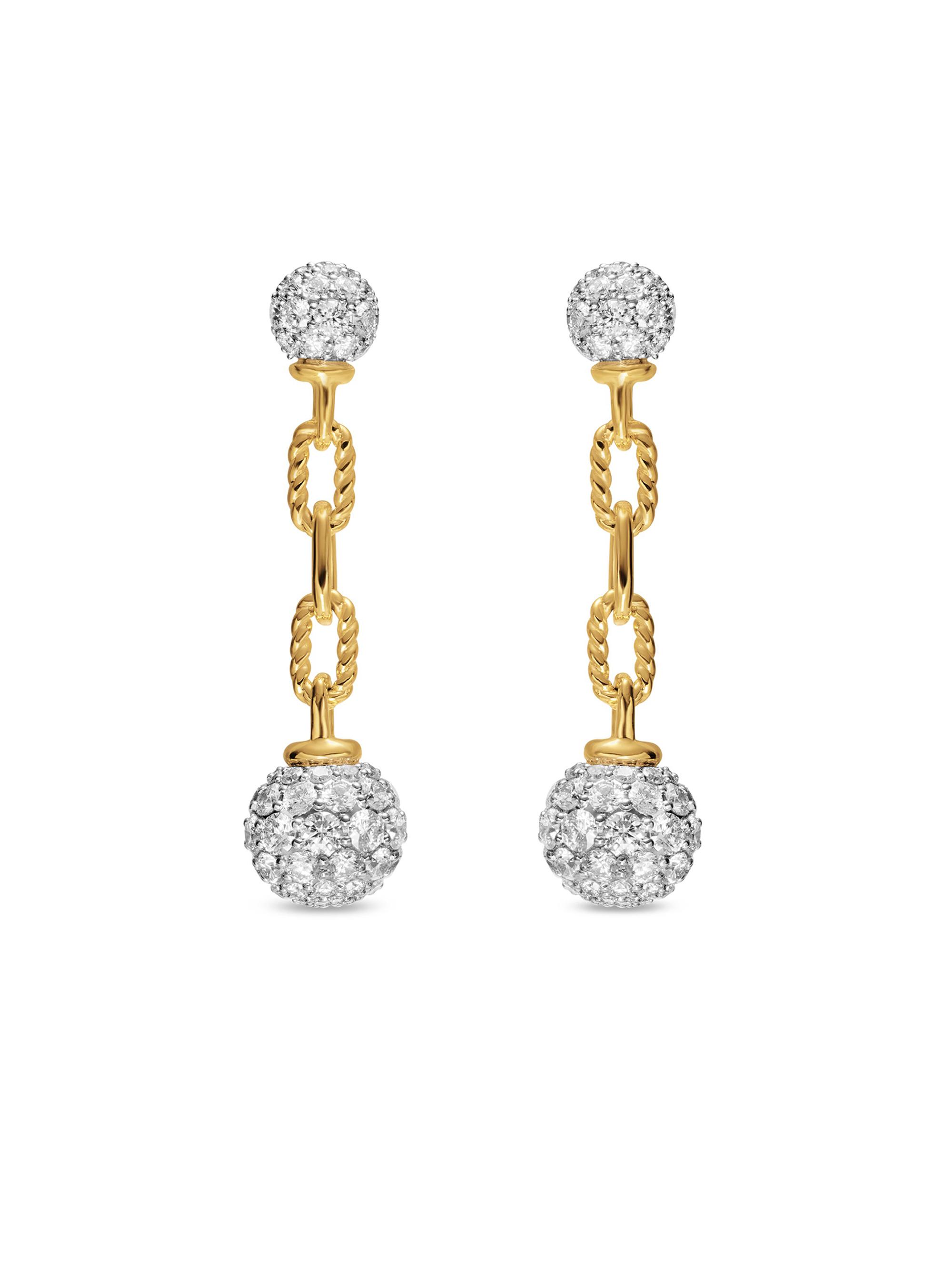 David Yurman Women's DY Madison Pavé Bead Drop Earrings in 18K Yellow Gold with Diamonds, 50MM - Diamond