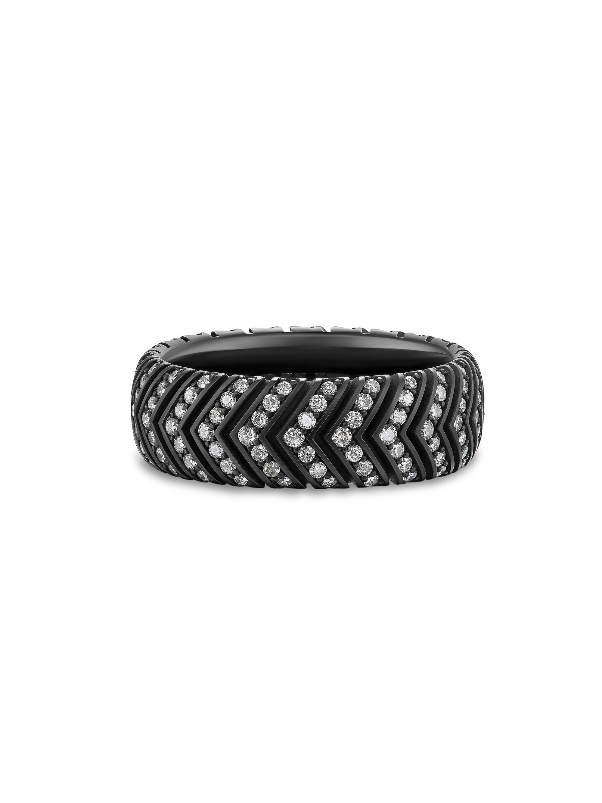David Yurman Men's Chevron Band Ring in Black Titanium - Black Diamond