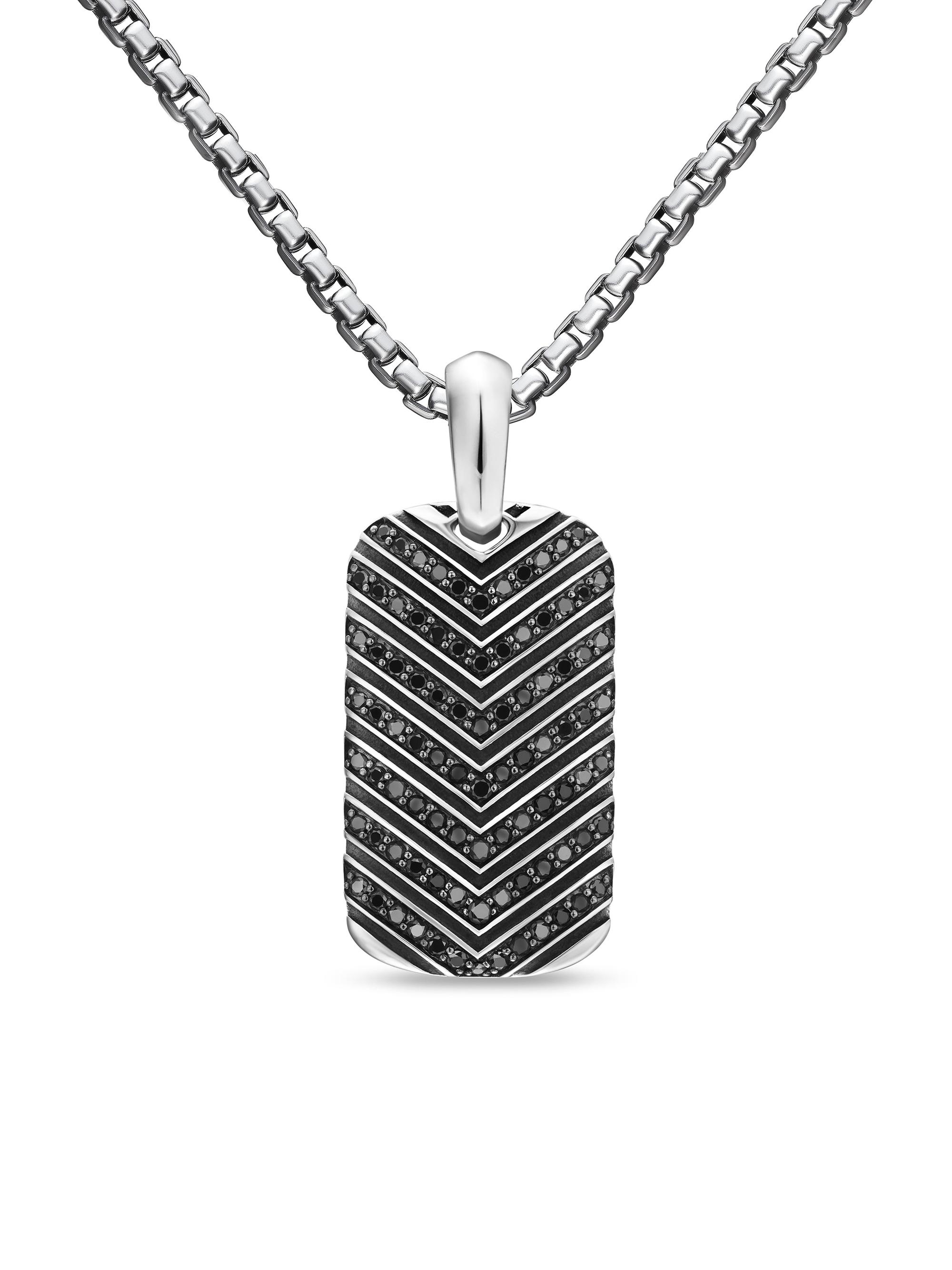 David Yurman Men's Chevron Tag in Sterling Silver - Black Diamond