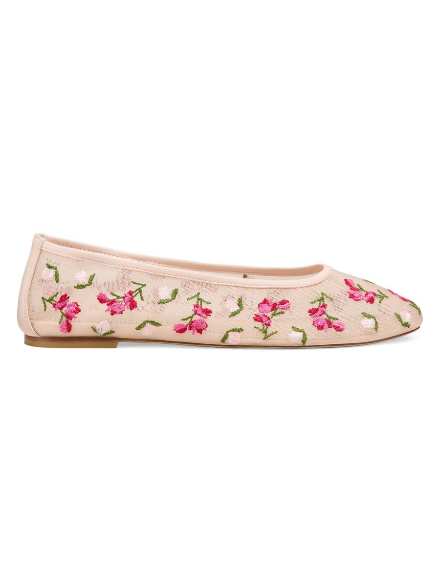 Stuart Weitzman Bareitall Floral Embroidered Mesh Ballet