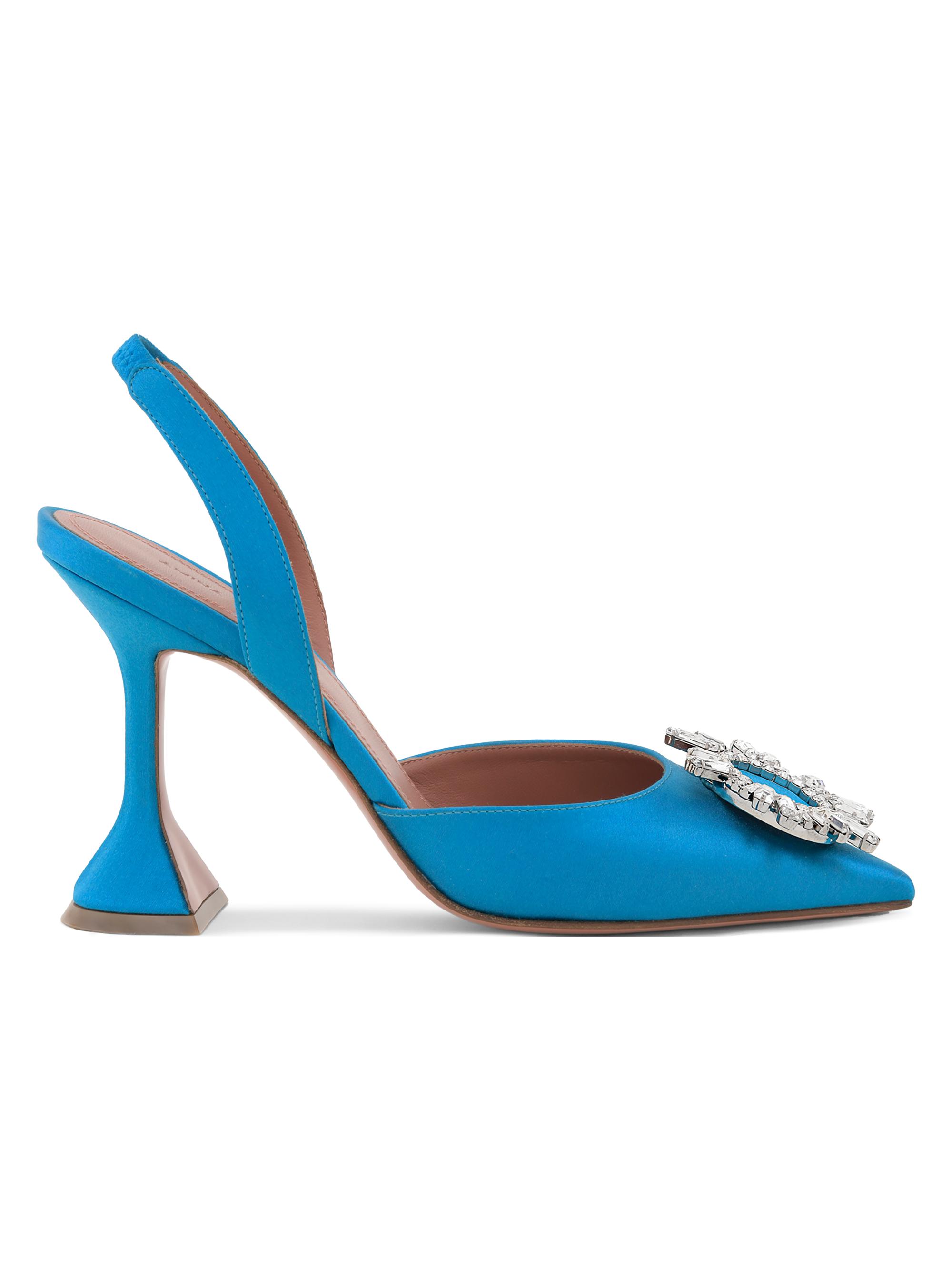 Amina Muaddi Women's Begum 95MM Embellished Satin Slingback Pumps - Azure